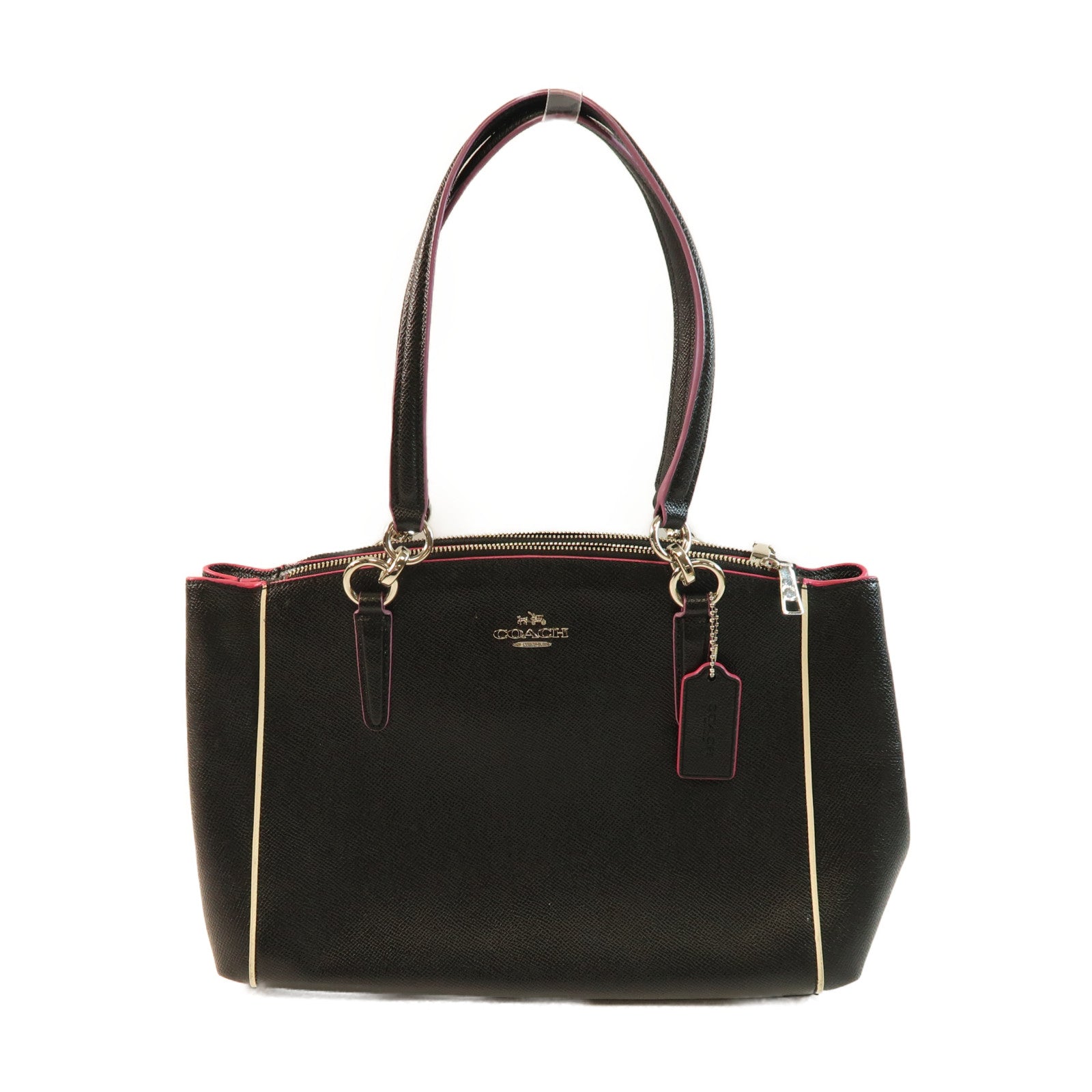 COACH 牛皮皮革Shoulder Bag銀扣肩背袋黑色