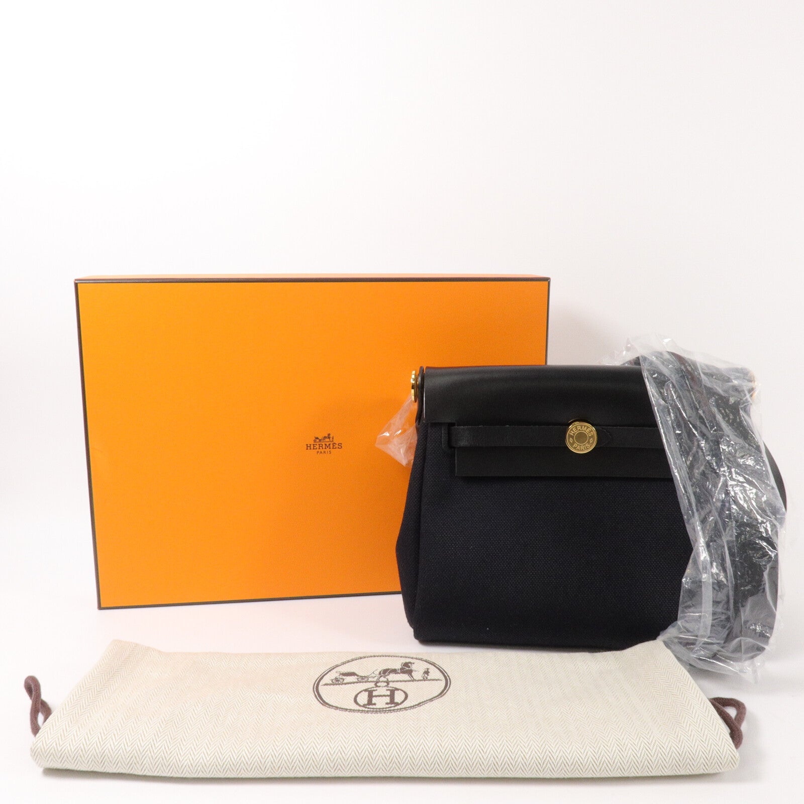HERMES 帆布Mini Herbag肩背袋Noir