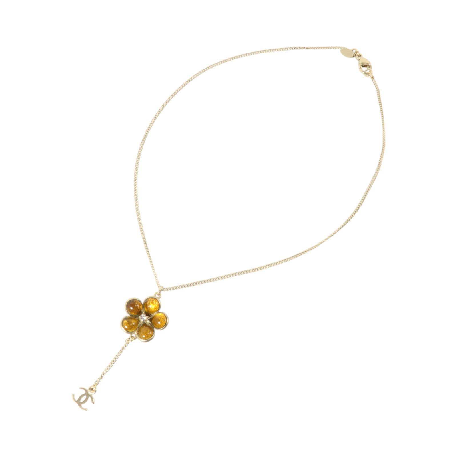 CHANEL 金屬/PVC CC Flower Resin Pendant Necklace項鏈