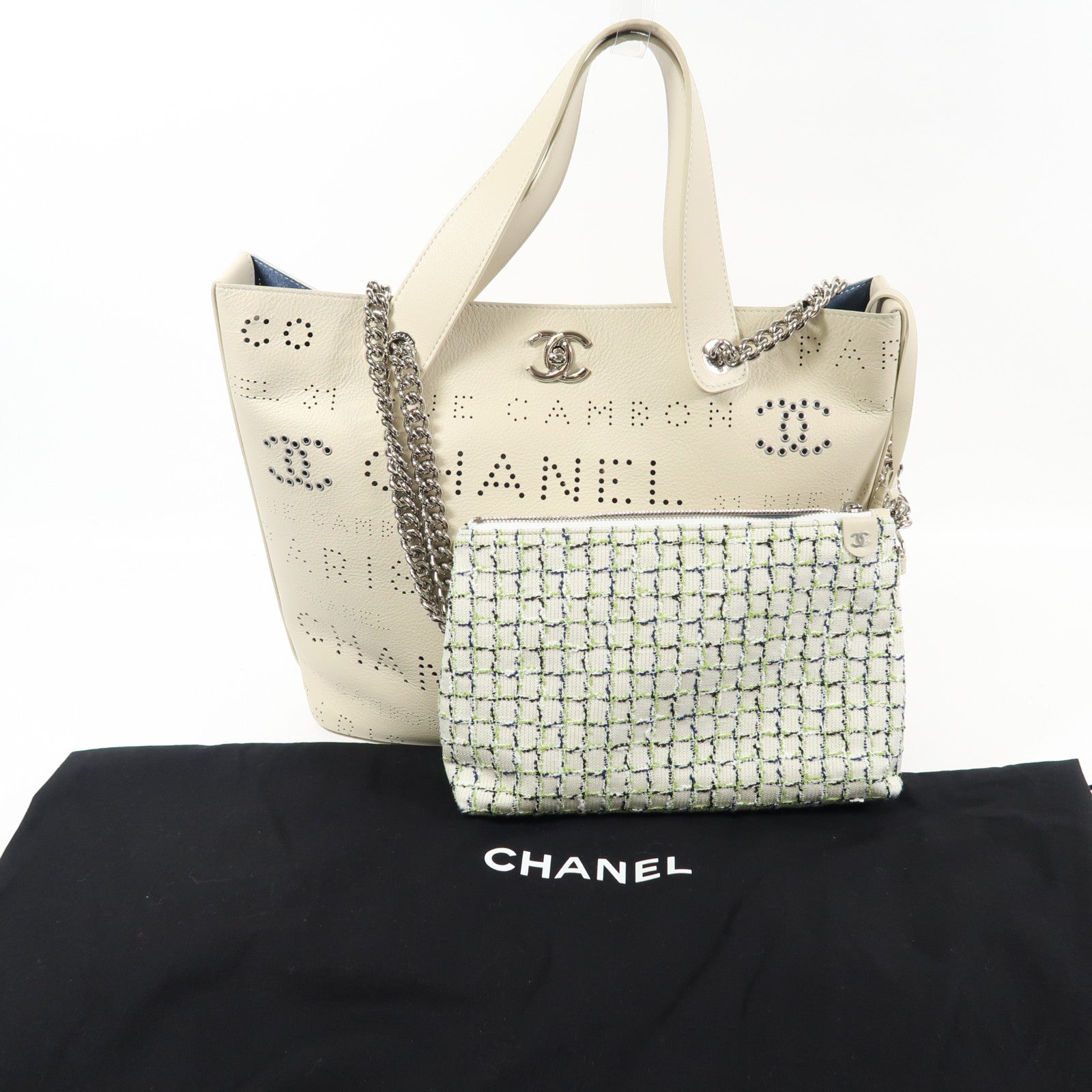 CHANEL 牛皮皮革2 Way Shoulder銀扣鏈帶肩背袋