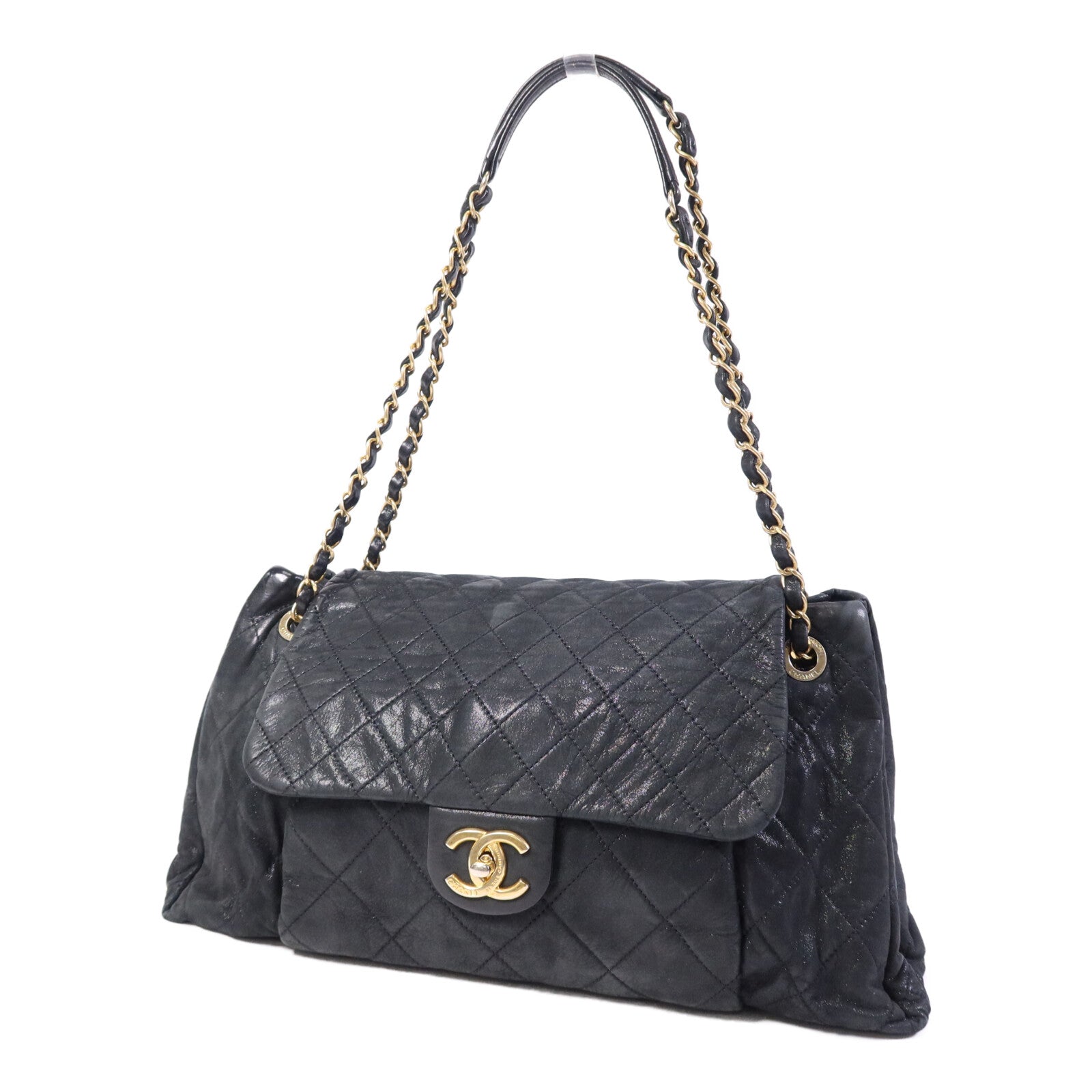 CHANEL 牛皮皮革Chic Qoilt Accordion Flap Bag金扣鏈帶肩背袋