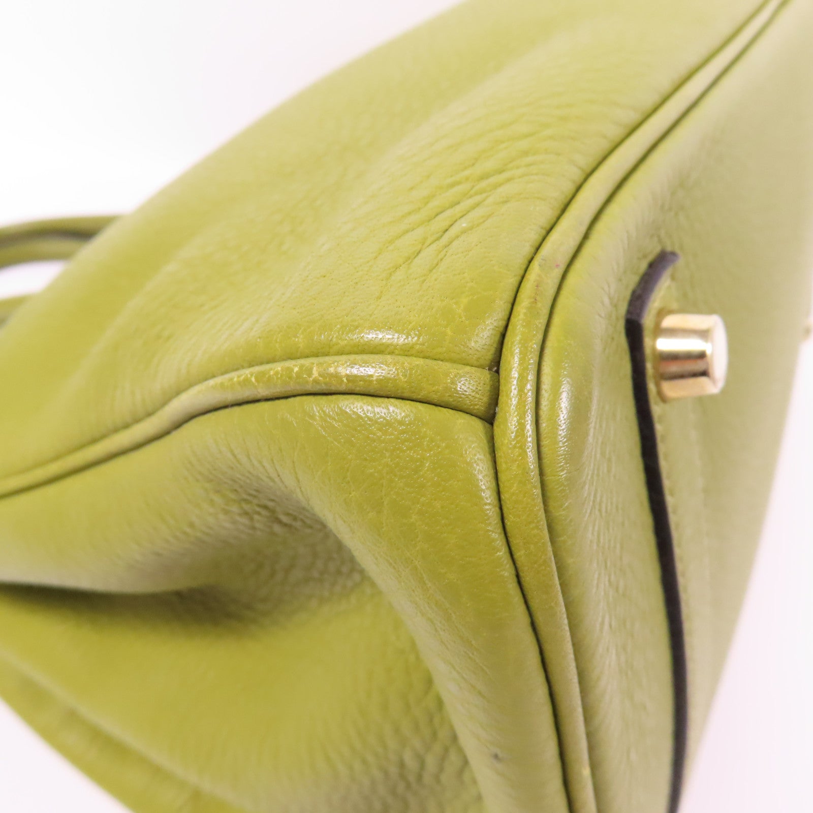 HERMES Clemence皮革Birkin 35金扣手挽袋Vert Anis