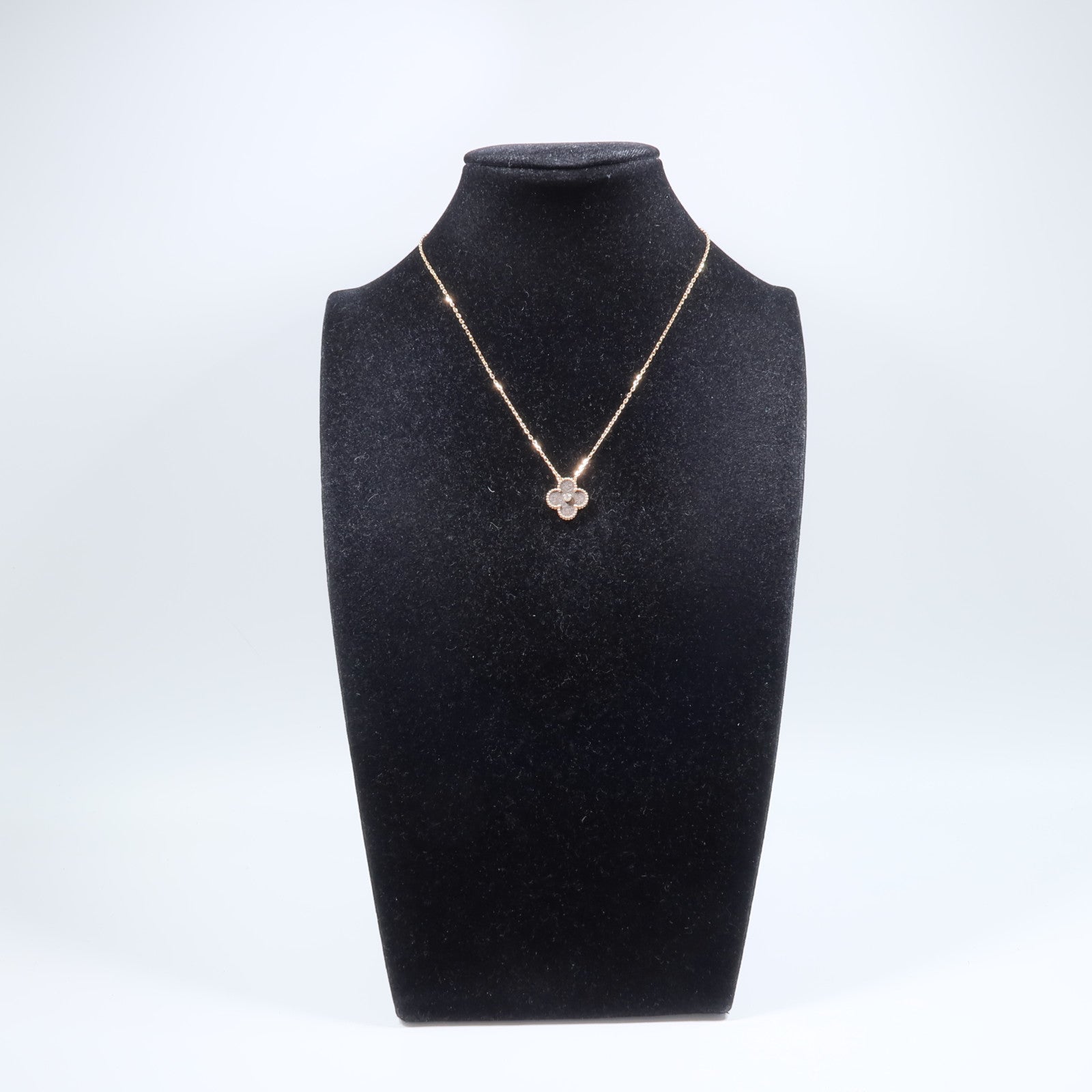 Van Cleef & Arpels 18K玫瑰金Vintage Alhambra Holiday Obsidian Pendant黑曜石/鑽石項鍊