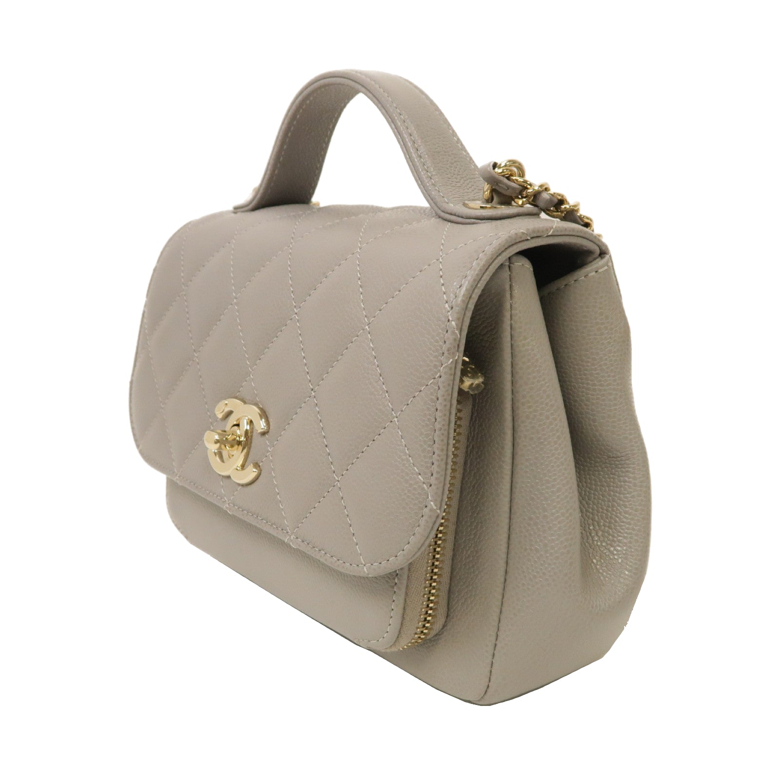 CHANEL 菱格Caviar皮革Chain Shoulder Bag金扣手挽肩背兩用袋灰色