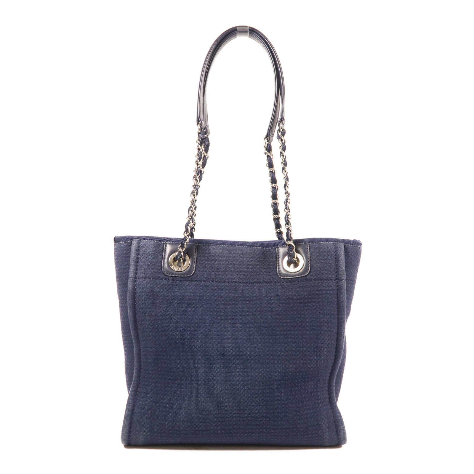 CHANEL 帆布Deauville PM銀扣肩背袋