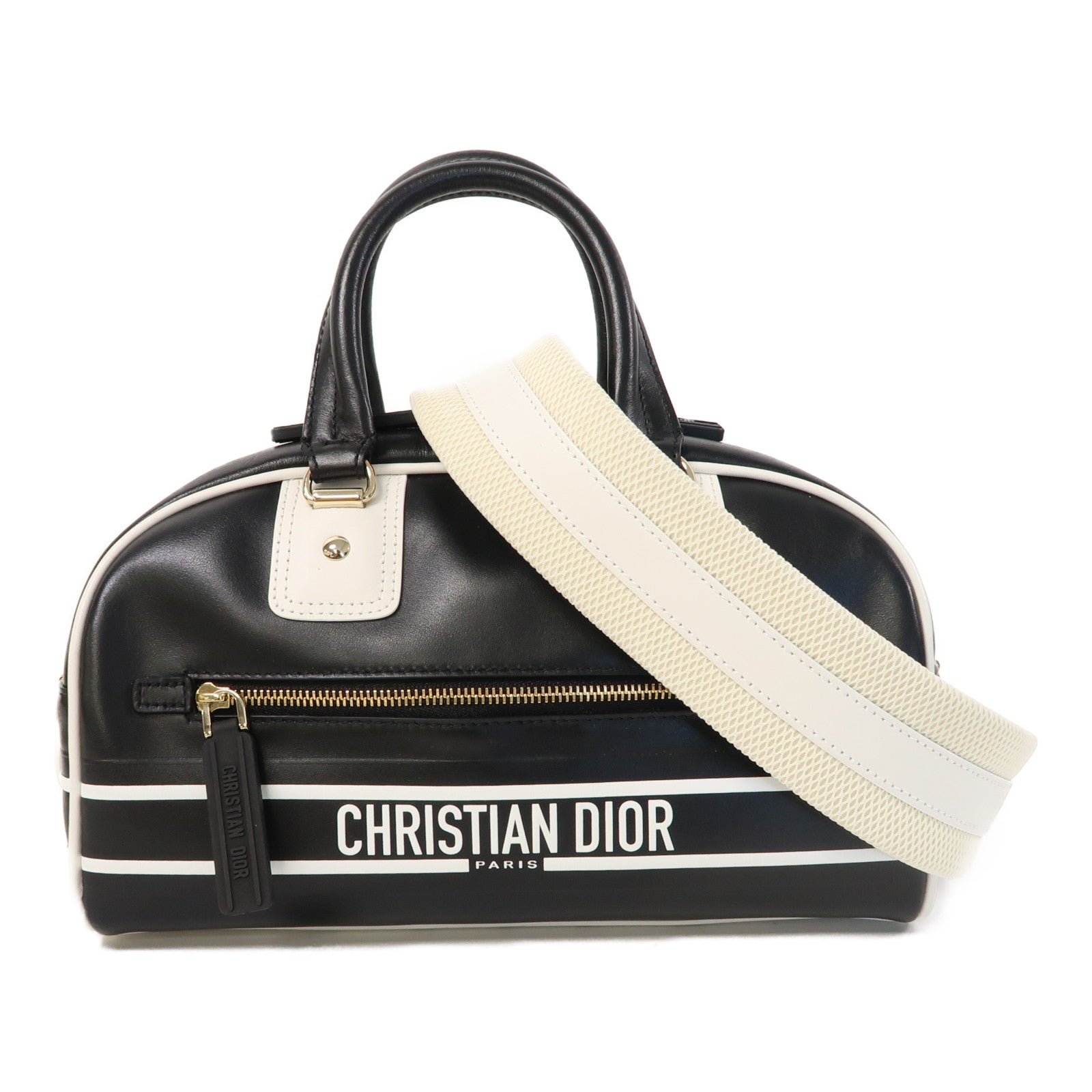 Dior 牛皮皮革Vibe Bowling Bag金扣手挽肩背兩用袋黑色/白色