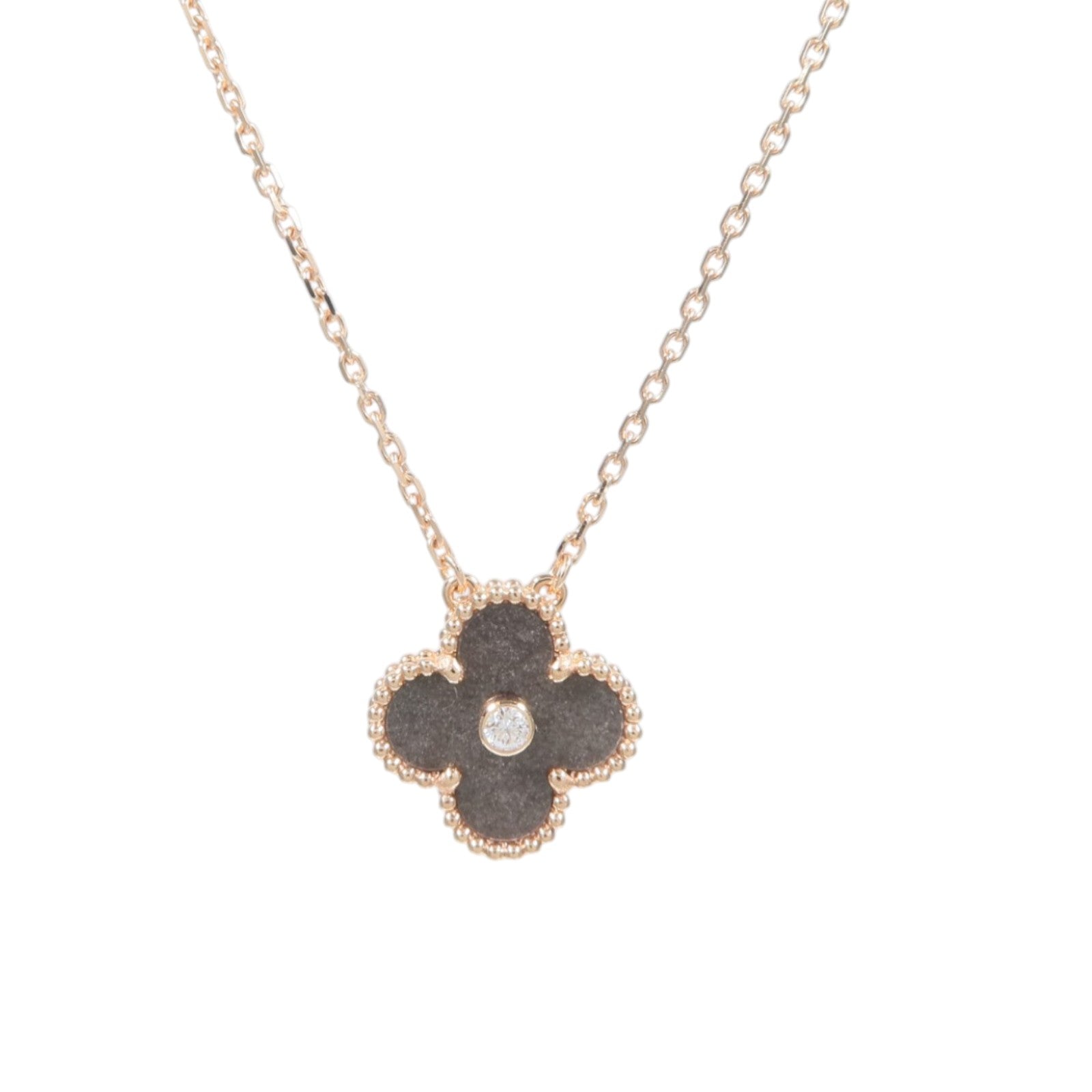 Van Cleef & Arpels 18K玫瑰金Vintage Alhambra Holiday Obsidian Pendant黑曜石/鑽石項鍊