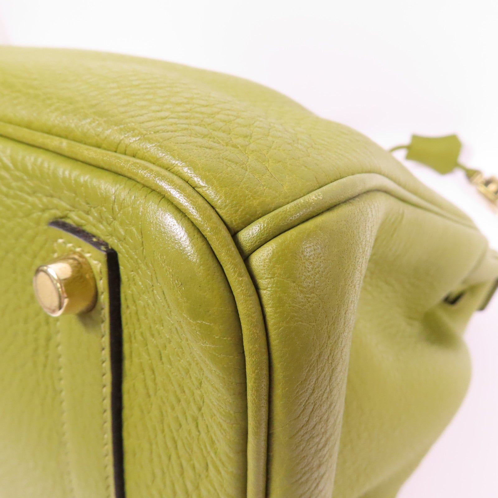 HERMES Clemence皮革Birkin 35金扣手挽袋Vert Anis