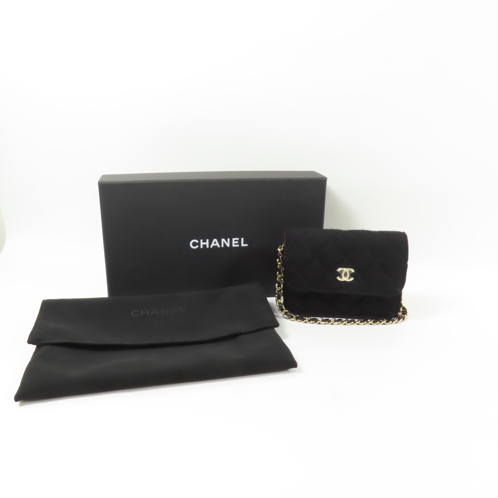 CHANEL 棉質Mini Chain Bag金扣鏈帶肩背袋