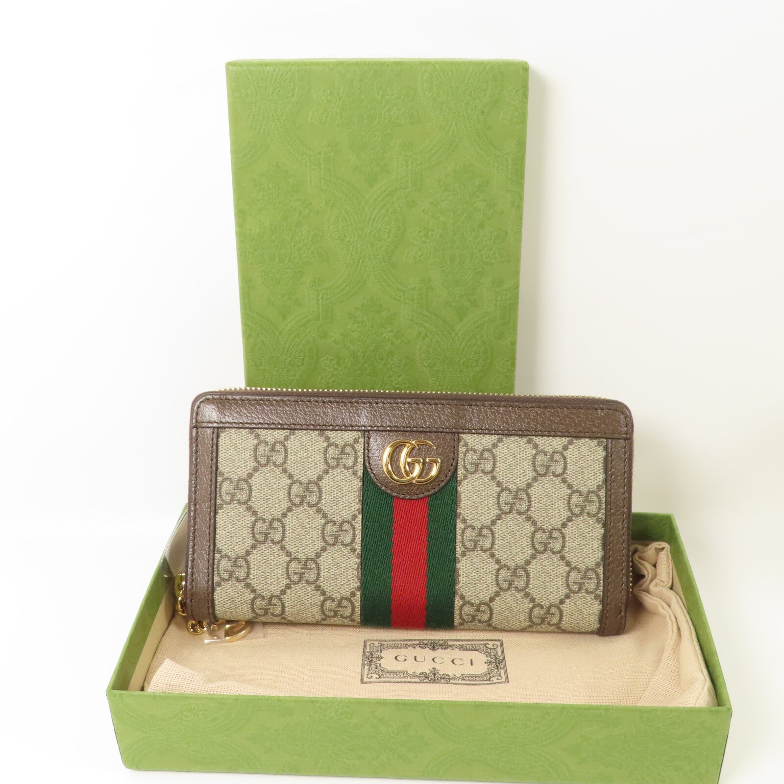 GUCCI 塗層帆布Zipper long Wallet金扣拉鏈長錢包