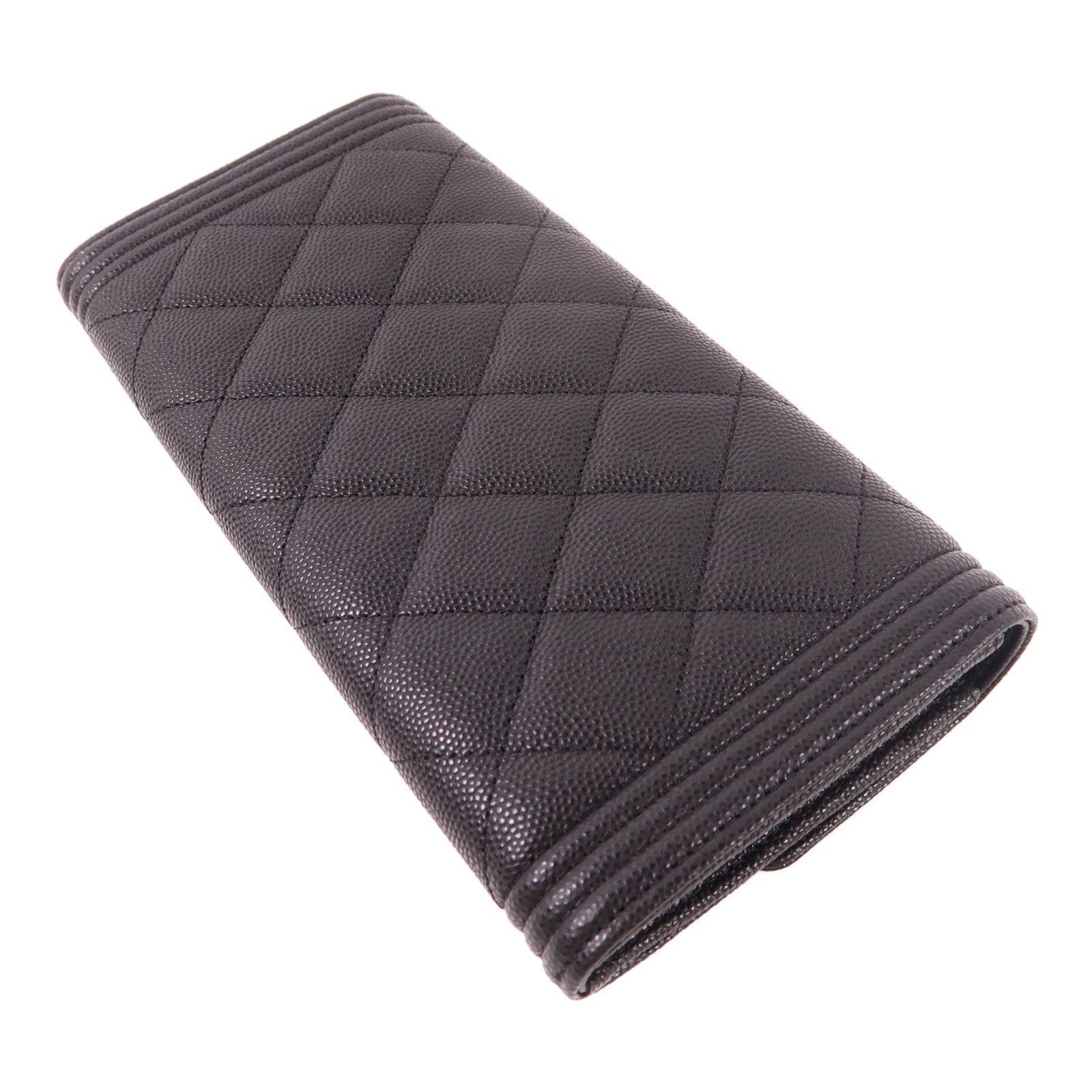 CHANEL 牛皮皮革Boy Long Wallet金扣長錢包