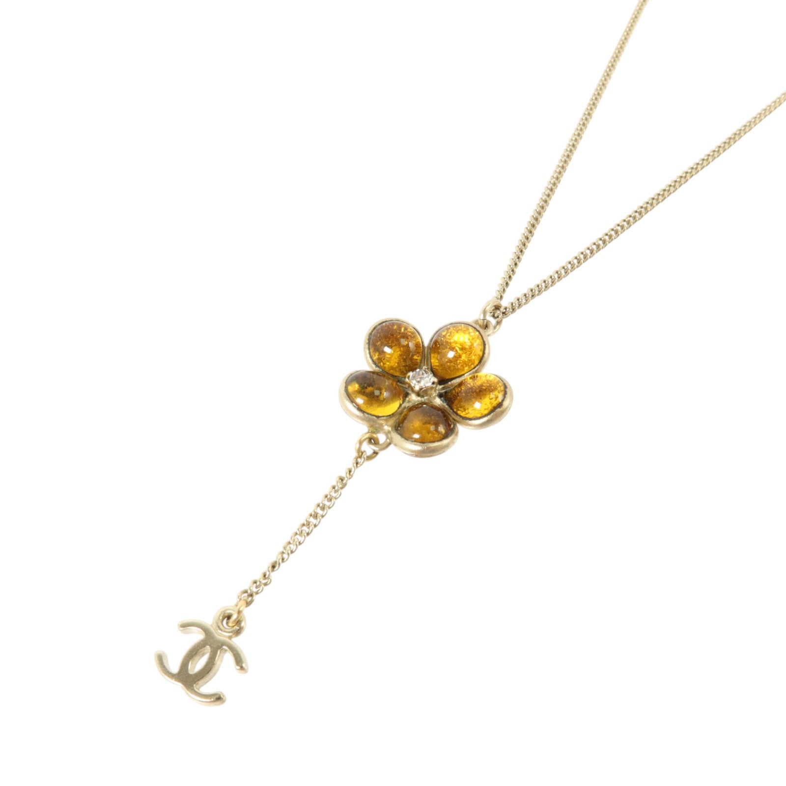 CHANEL 金屬/PVC CC Flower Resin Pendant Necklace項鏈