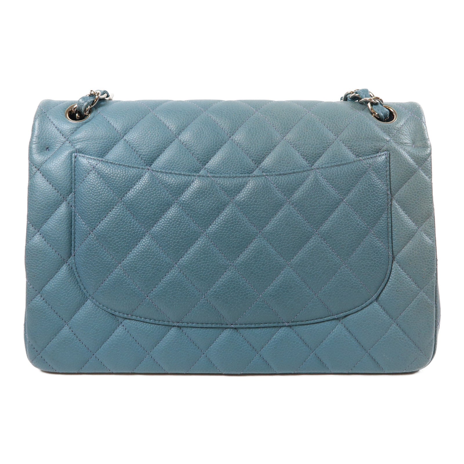 CHANEL 【激減優惠】菱格牛皮皮革Chain Shoulder Bag銀扣鏈帶肩背袋藍色