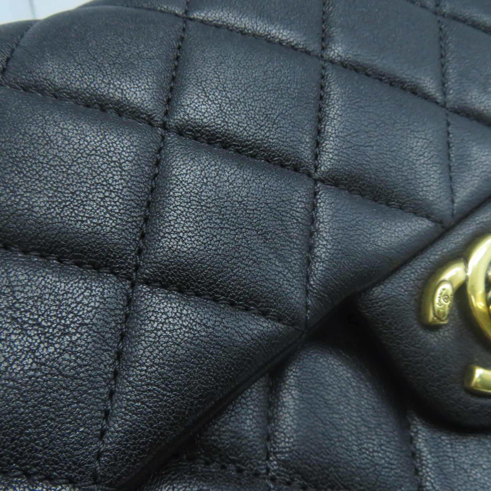 CHANEL 菱格牛皮皮革Shoulder Bag金扣手挽肩背兩用袋黑色
