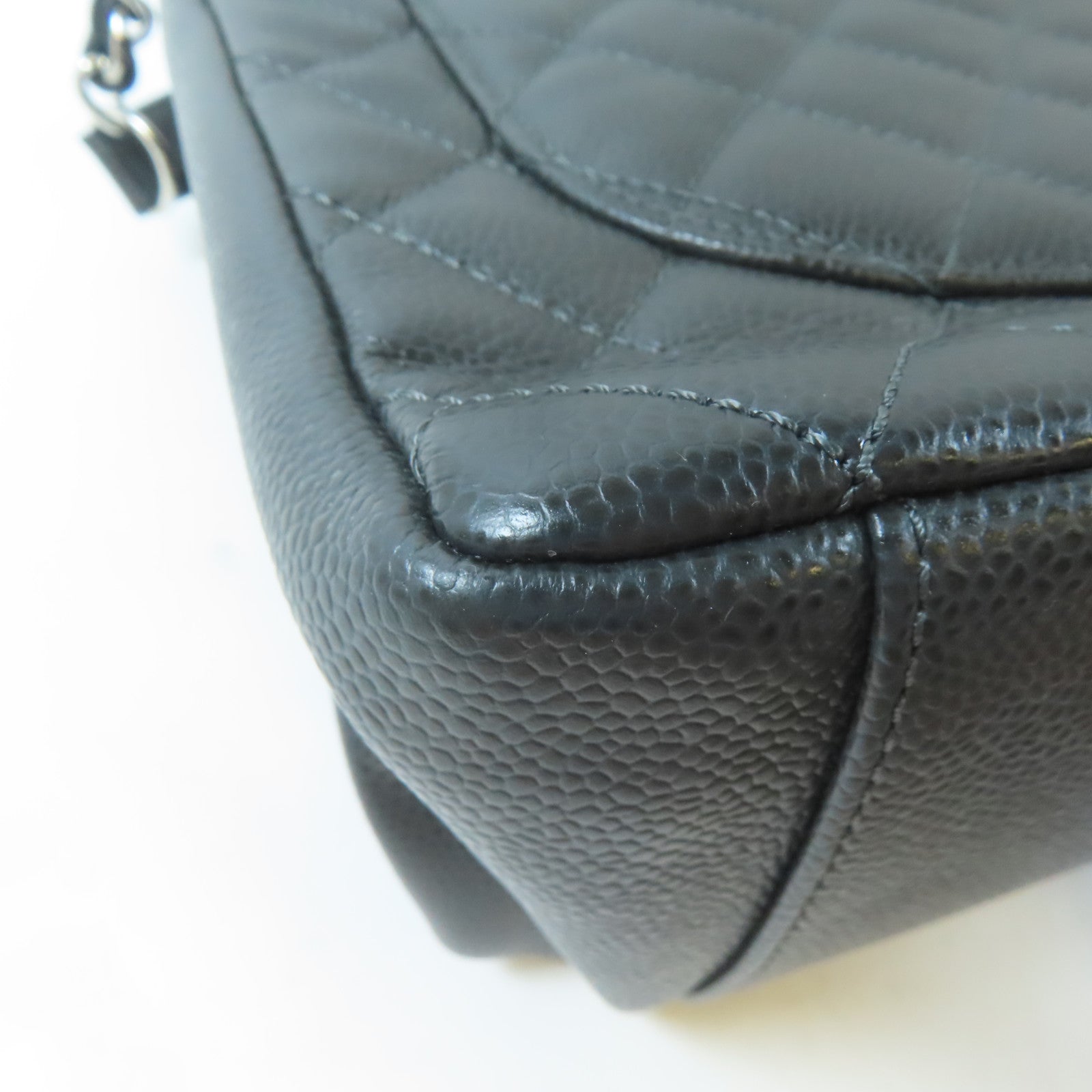 CHANEL 菱格Caviar皮革GST Grand Shopping Tote Bag銀扣肩背袋灰色