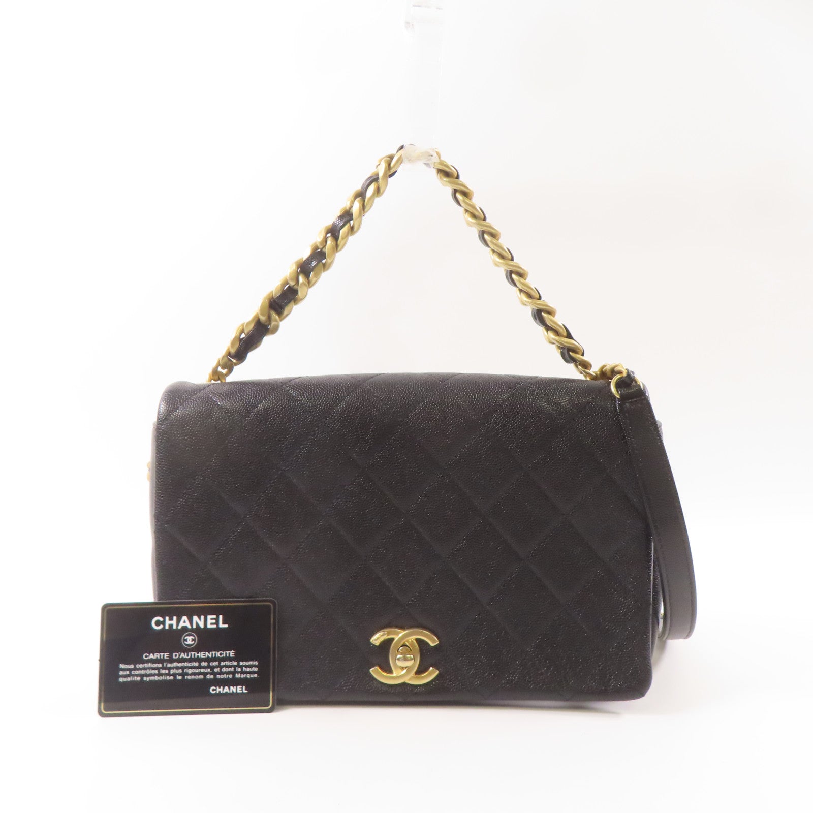 CHANEL 牛皮皮革2 Way Shoulder Bag金扣手挽肩背兩用袋黑色