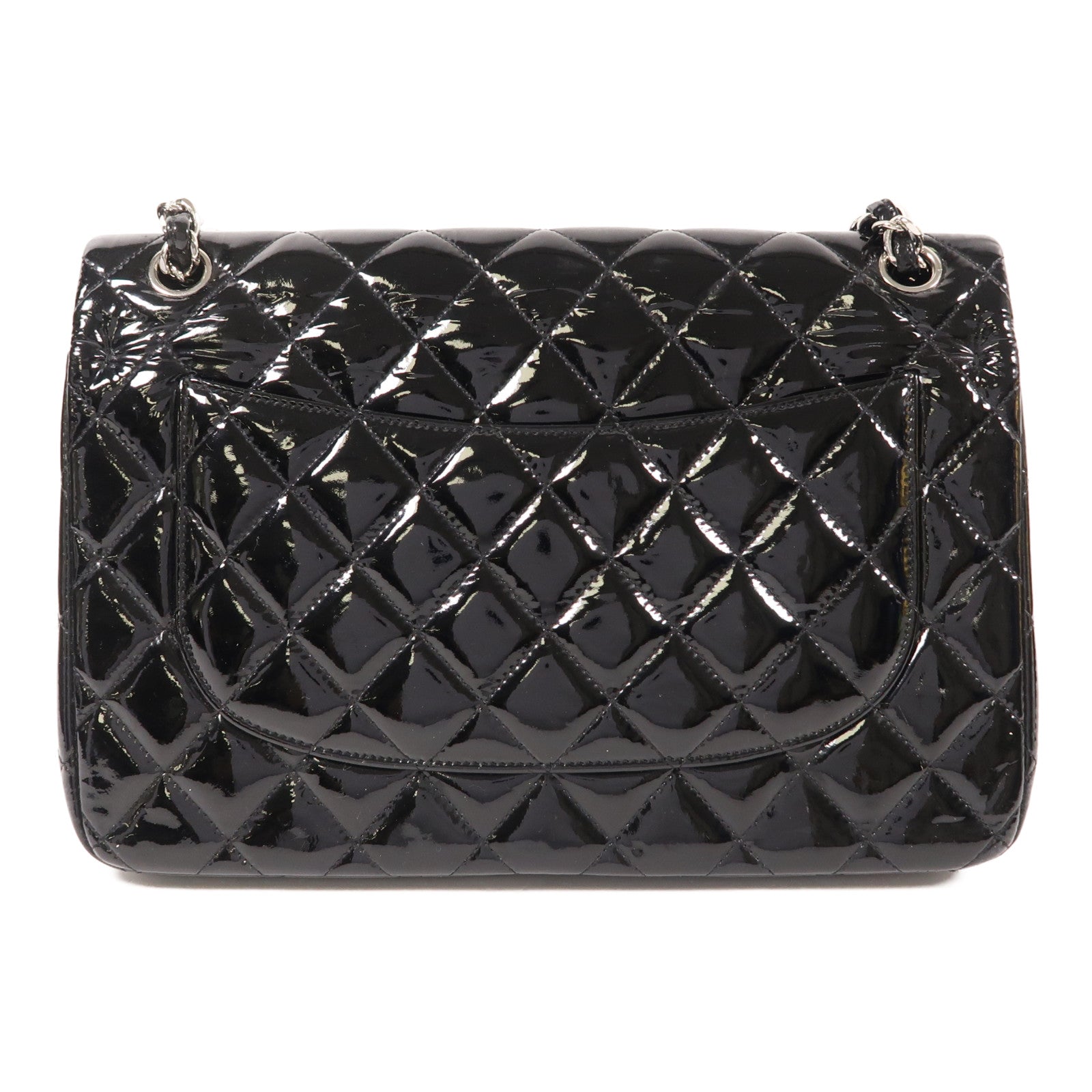 CHANEL 漆皮皮革Large Classic銀扣鏈帶肩背袋