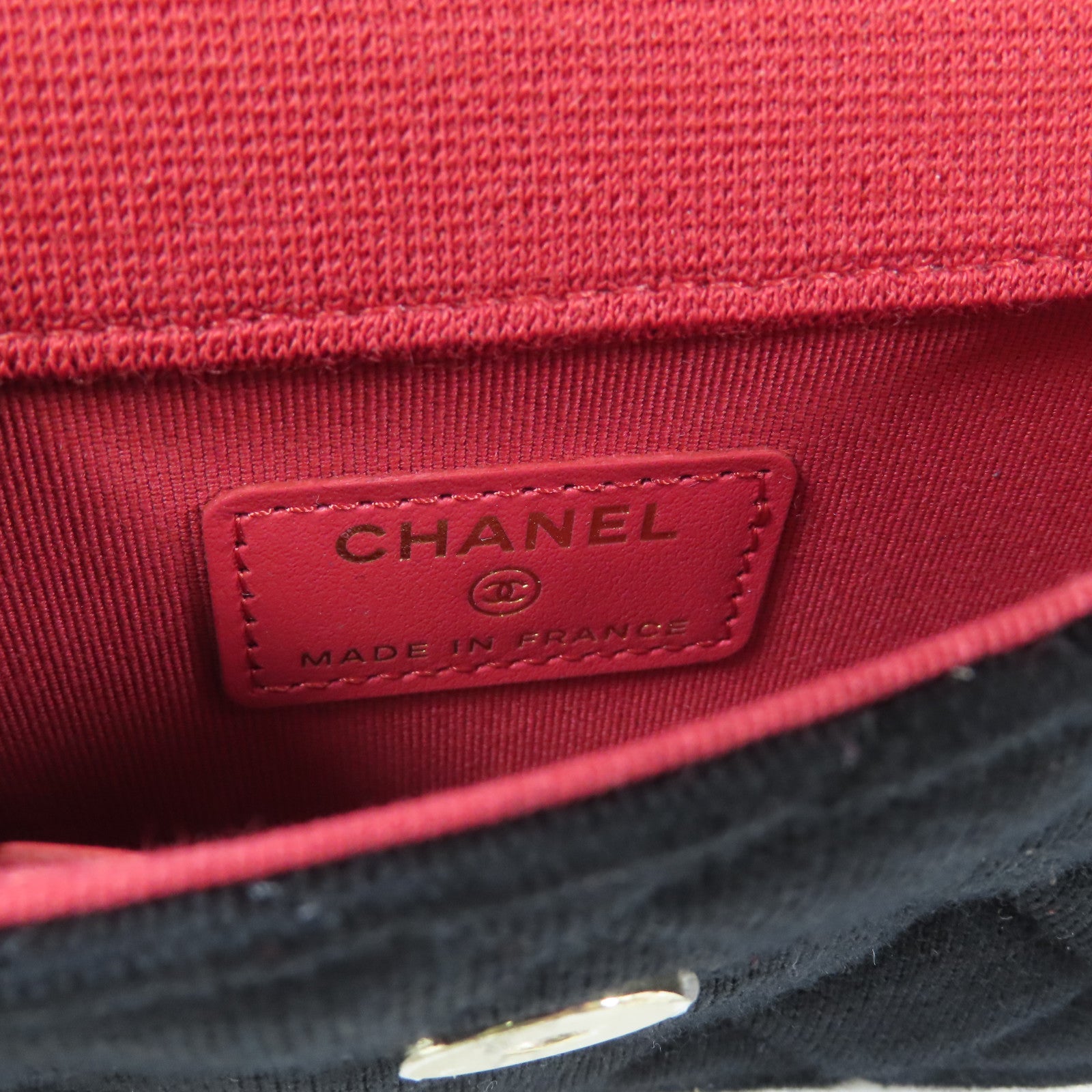 CHANEL 棉質Mini Chain Bag金扣鏈帶肩背袋