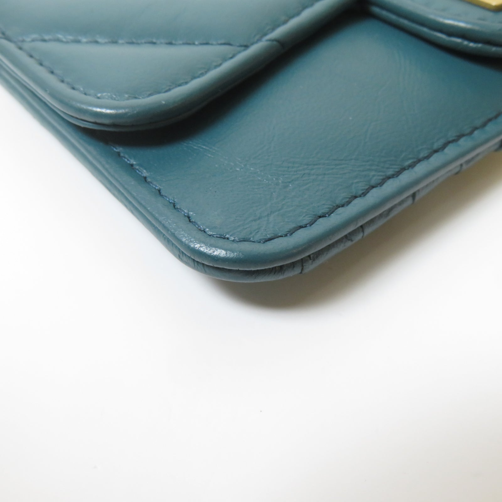 CHANEL 斜紋牛皮皮革Card Case金扣卡片套藍色