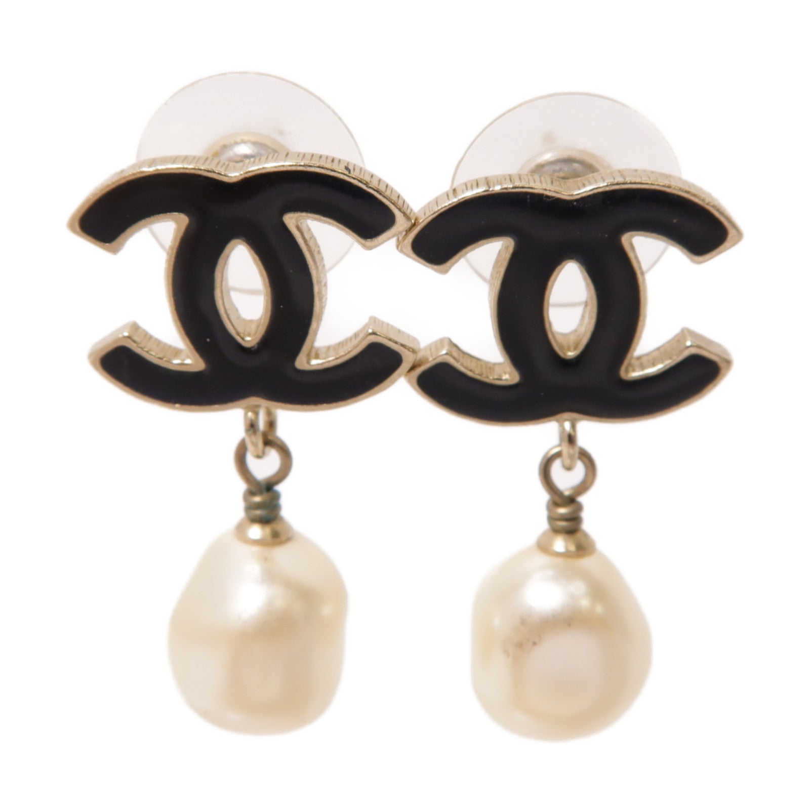 CHANEL 【激減優惠】PVC/金屬Earrings耳環黒色/白色/金色