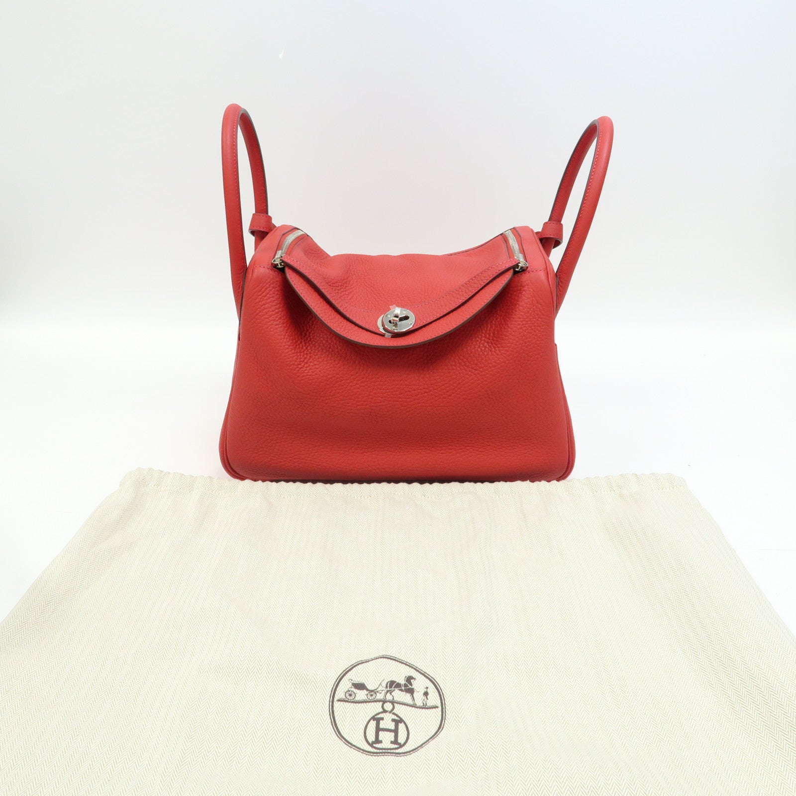HERMES Clemence皮革Lindy 30銀扣手挽肩背兩用袋紅色