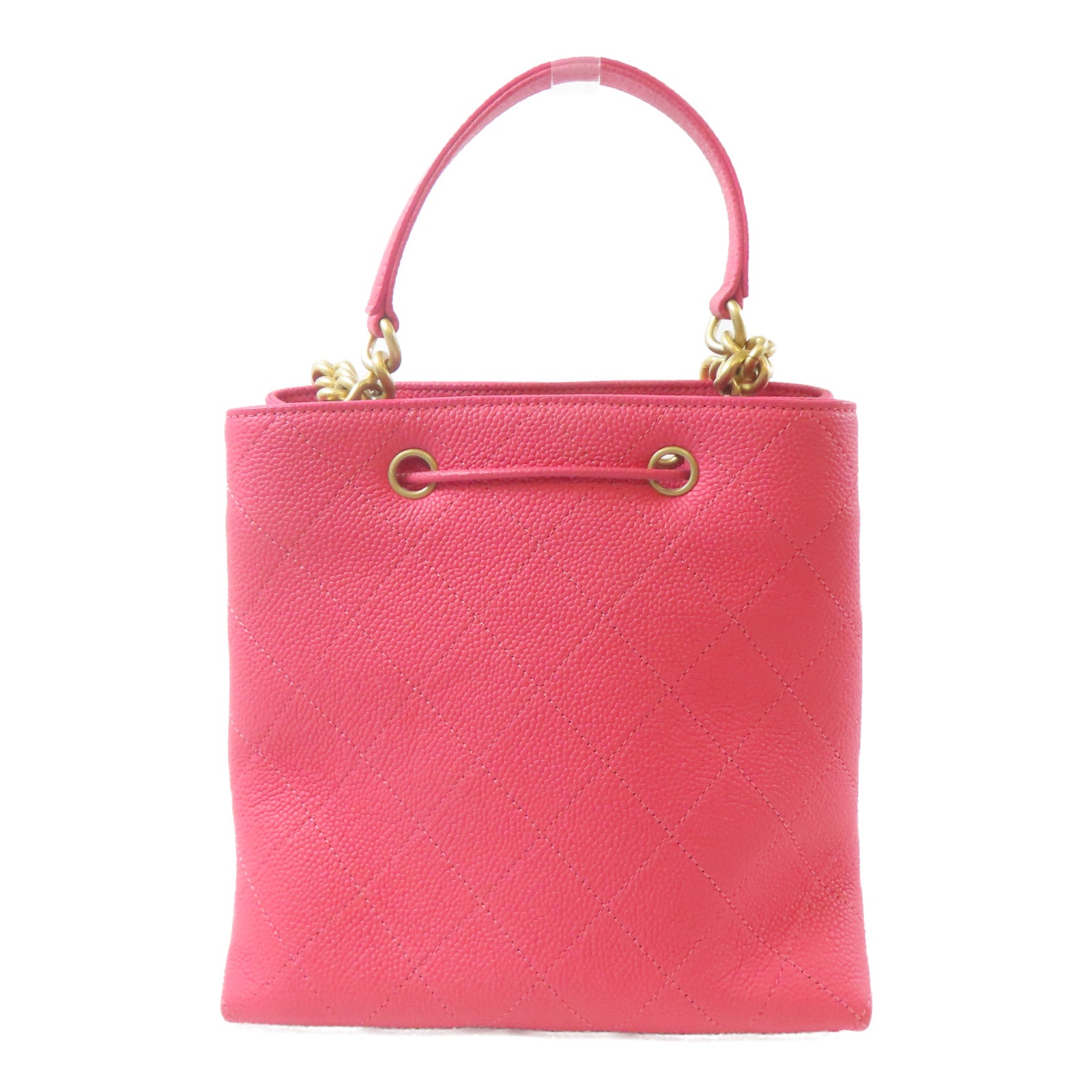 CHANEL 【激減優惠】牛皮皮革Bolsa CC Drawstring金扣鏈帶手挽肩背兩用袋粉紅色