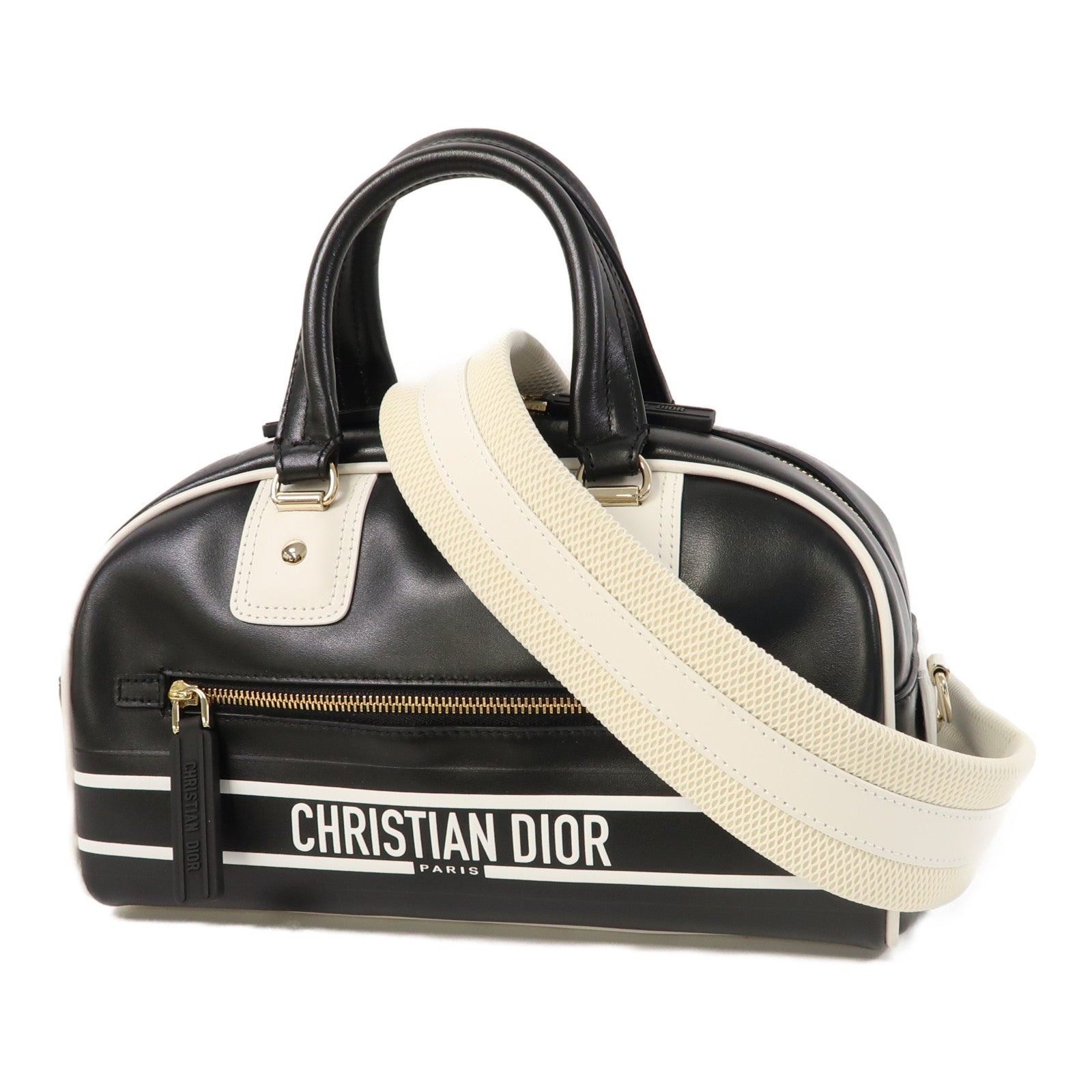 Dior 牛皮皮革Vibe Bowling Bag金扣手挽肩背兩用袋黑色/白色