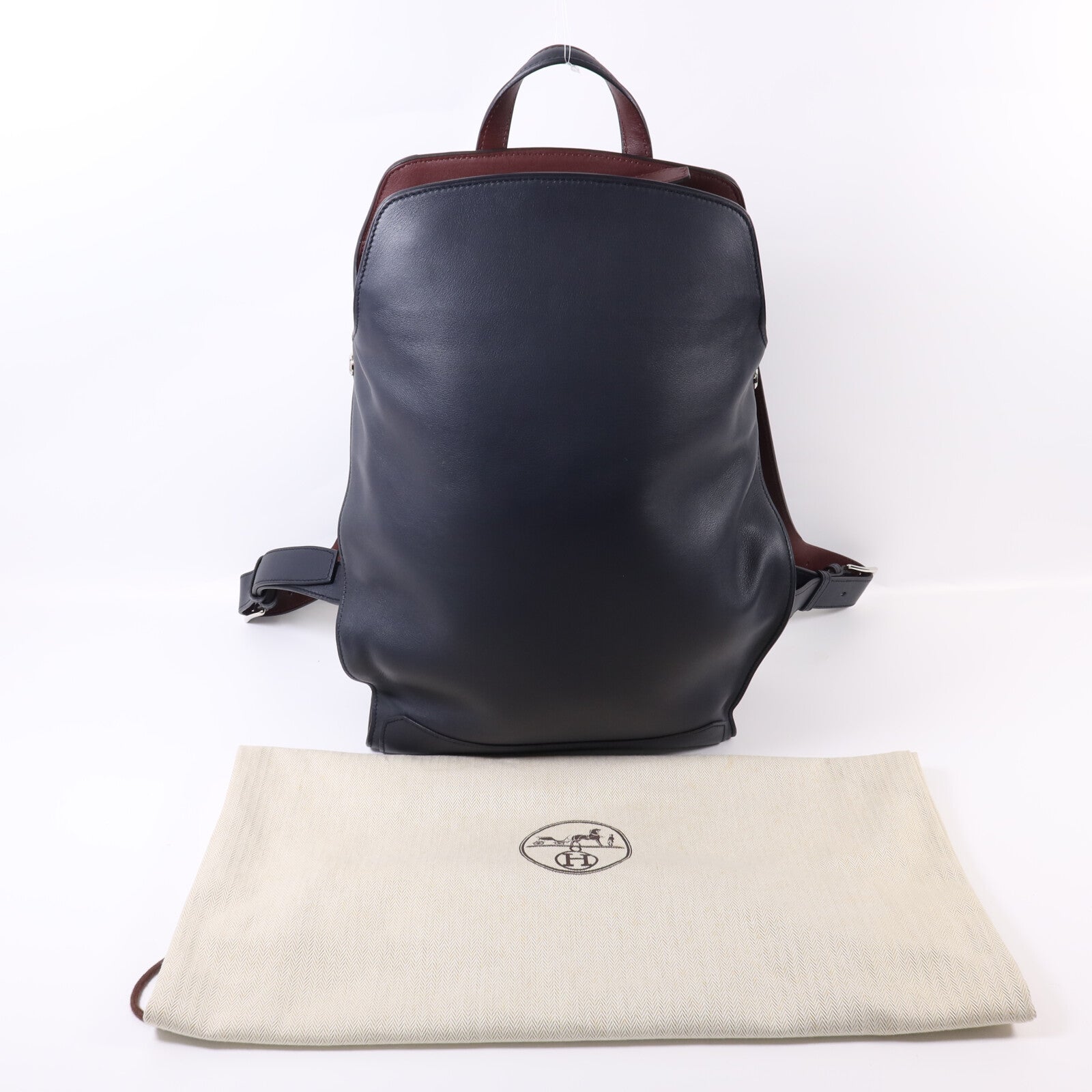 HERMES Evercolor皮革Cityback銀扣背包Blue/Red