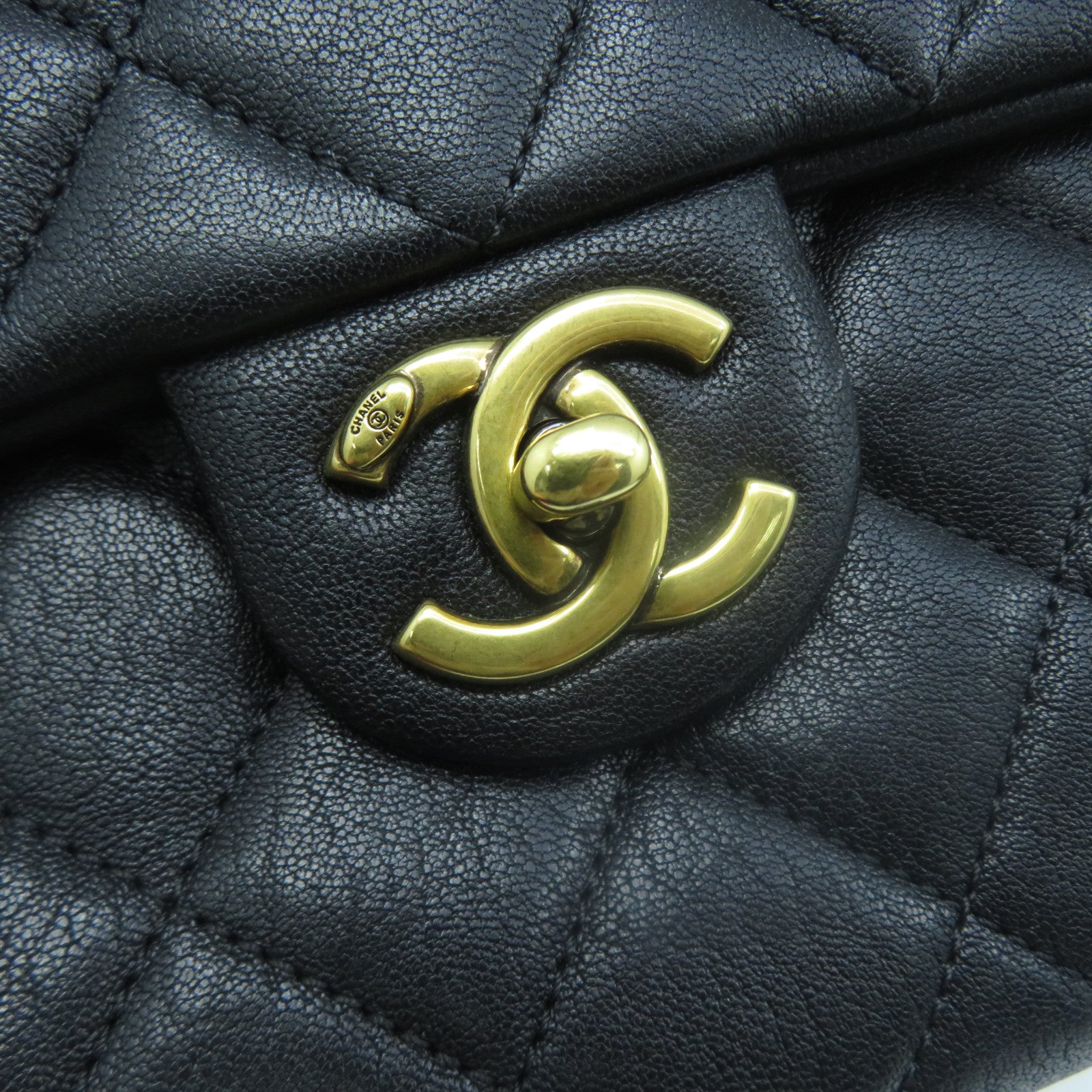 CHANEL 菱格牛皮皮革Shoulder Bag金扣手挽肩背兩用袋黑色
