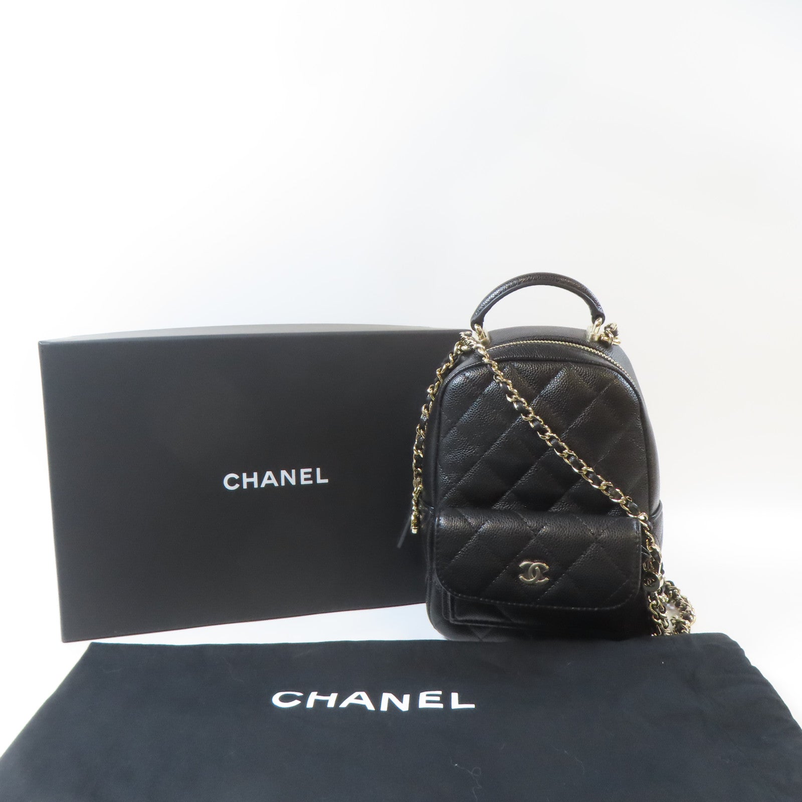 CHANEL 菱格Caviar皮革24C金扣手挽肩背兩用袋黑色