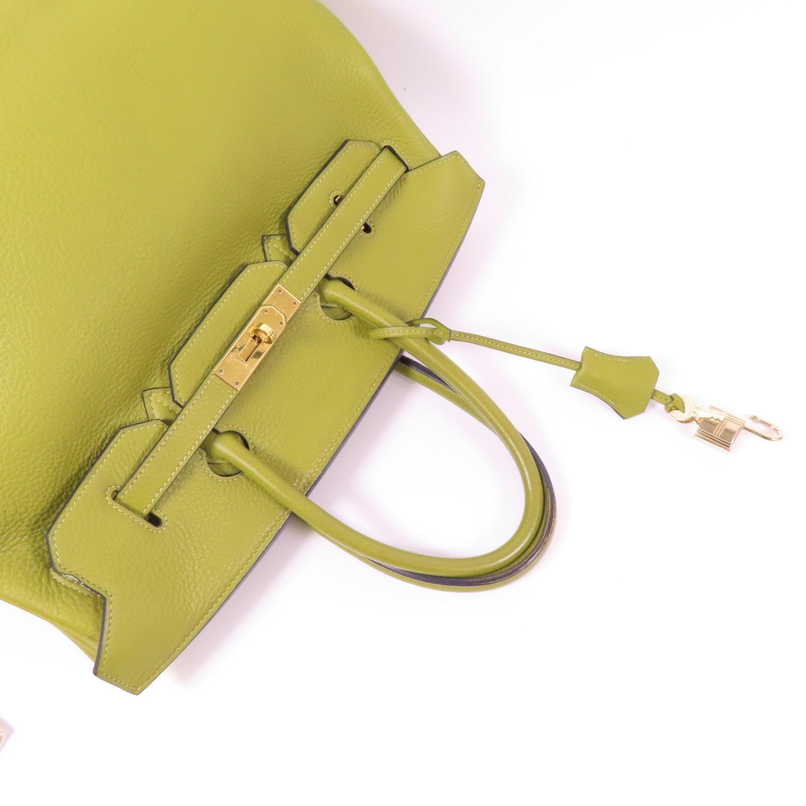 HERMES Clemence皮革Birkin 35金扣手挽袋Vert Anis