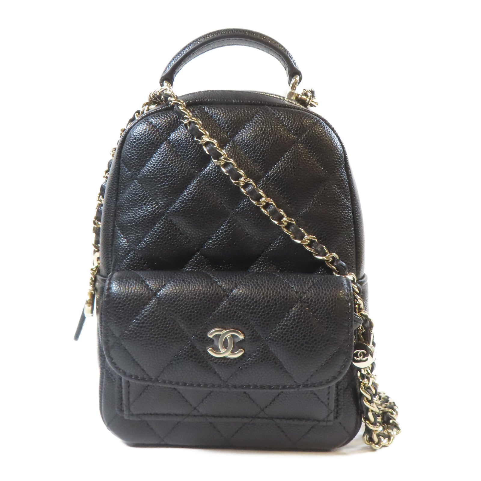 CHANEL 菱格Caviar皮革24C金扣手挽肩背兩用袋黑色