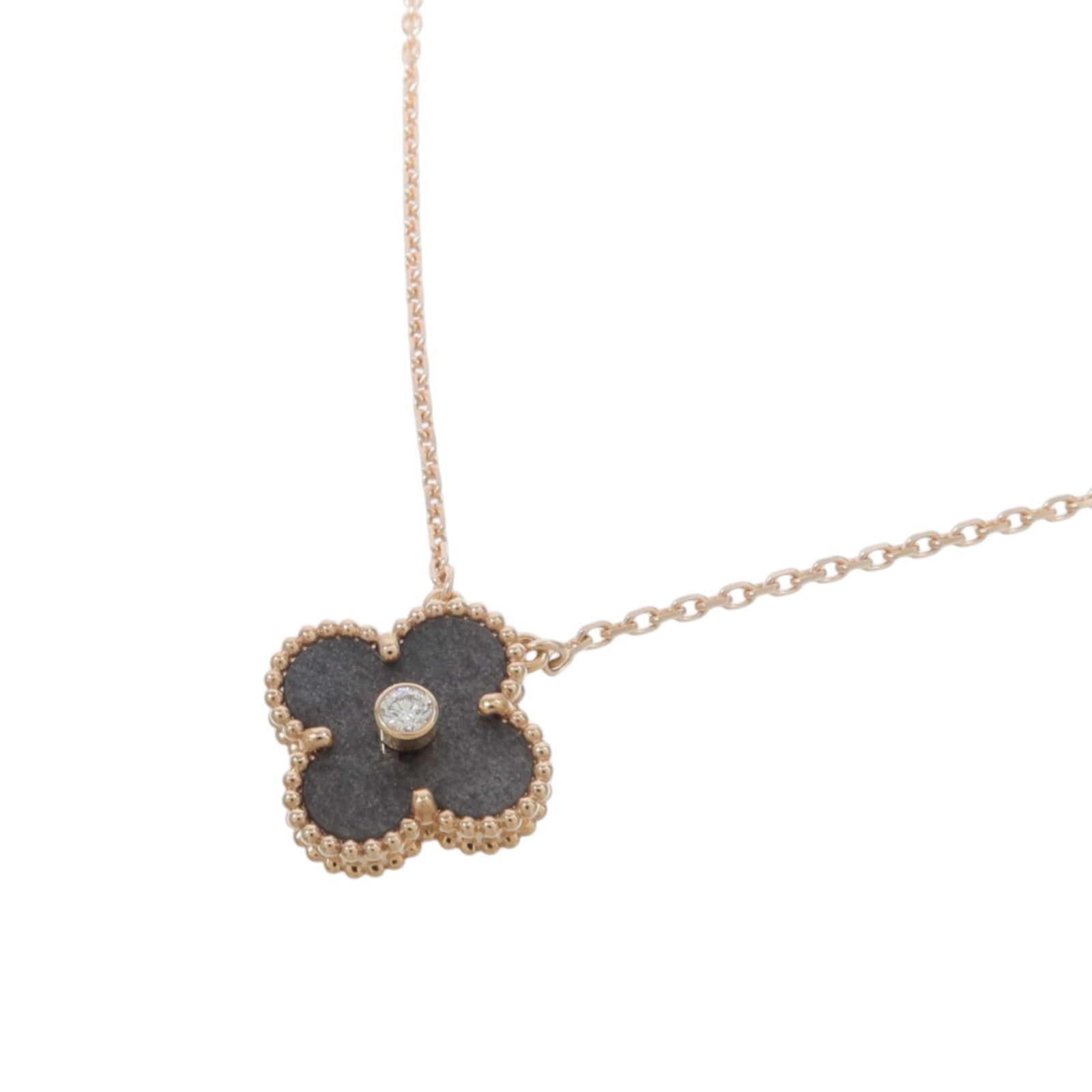 Van Cleef & Arpels 18K玫瑰金Vintage Alhambra Holiday Obsidian Pendant黑曜石/鑽石項鍊