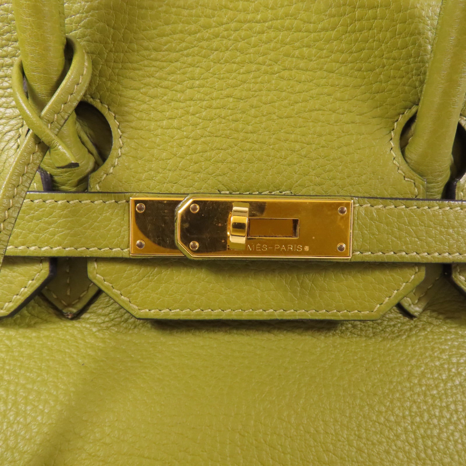 HERMES Clemence皮革Birkin 35金扣手挽袋Vert Anis