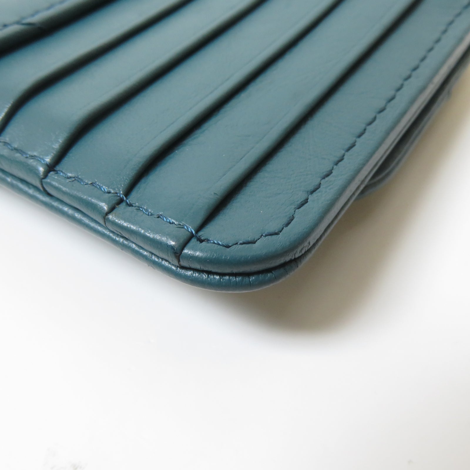 CHANEL 斜紋牛皮皮革Card Case金扣卡片套藍色