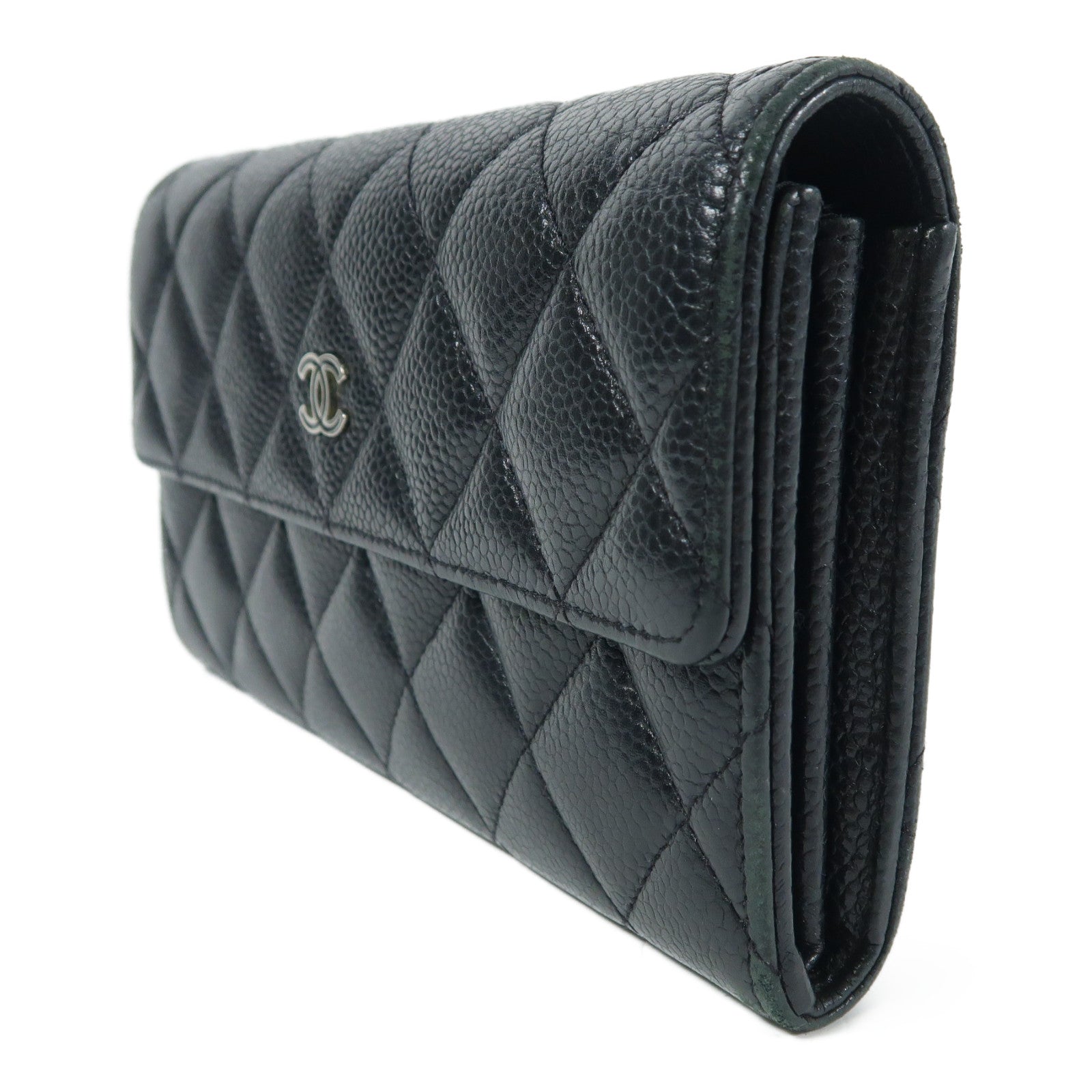 CHANEL CC SHW Long Wallet Calfskin Leather Black