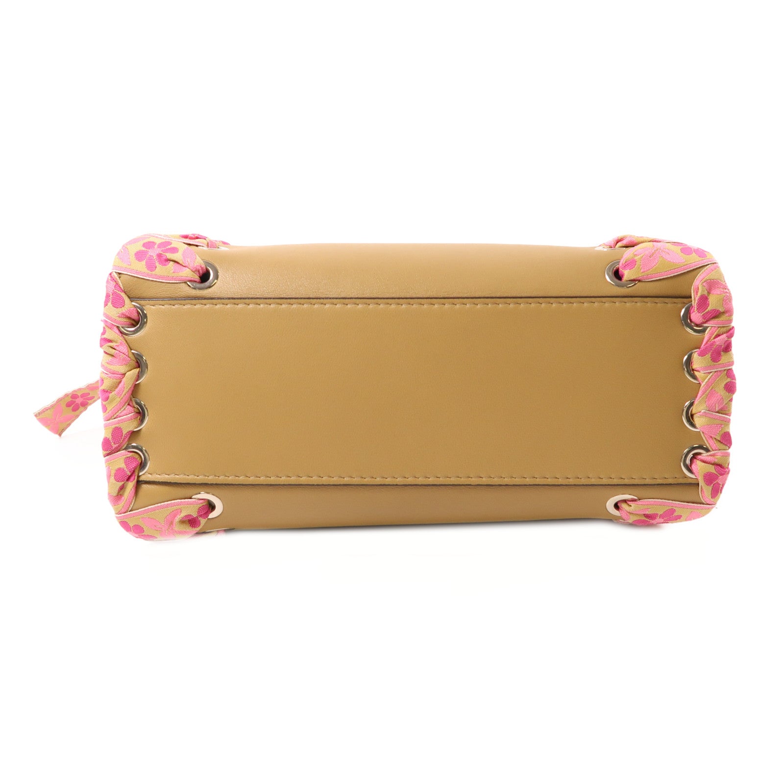 FENDI 羊皮皮革Mini Peekaboo金扣手挽肩背兩用袋淺啡色