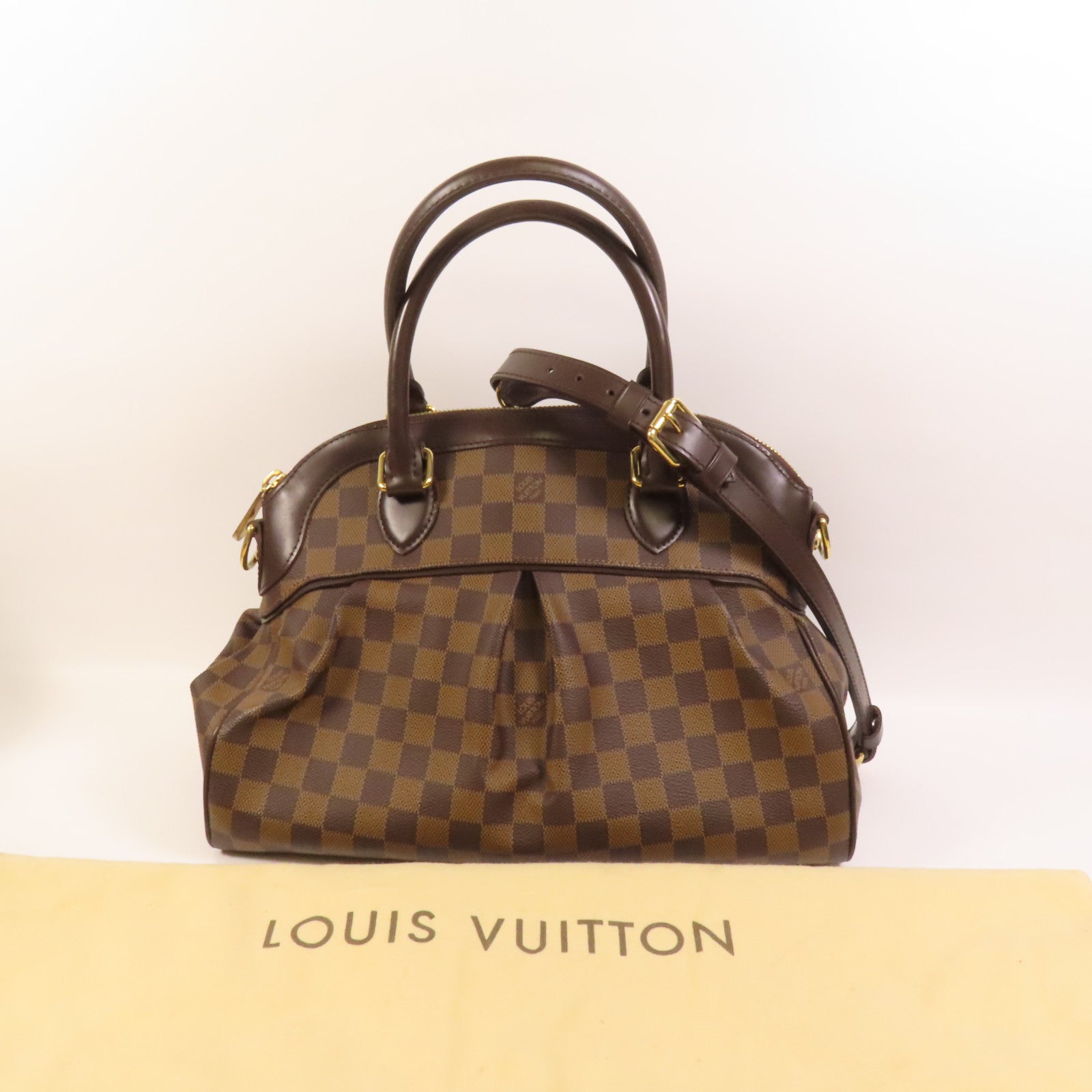 LOUIS VUITTON Damier Trevi金扣手挽肩背兩用袋棕色