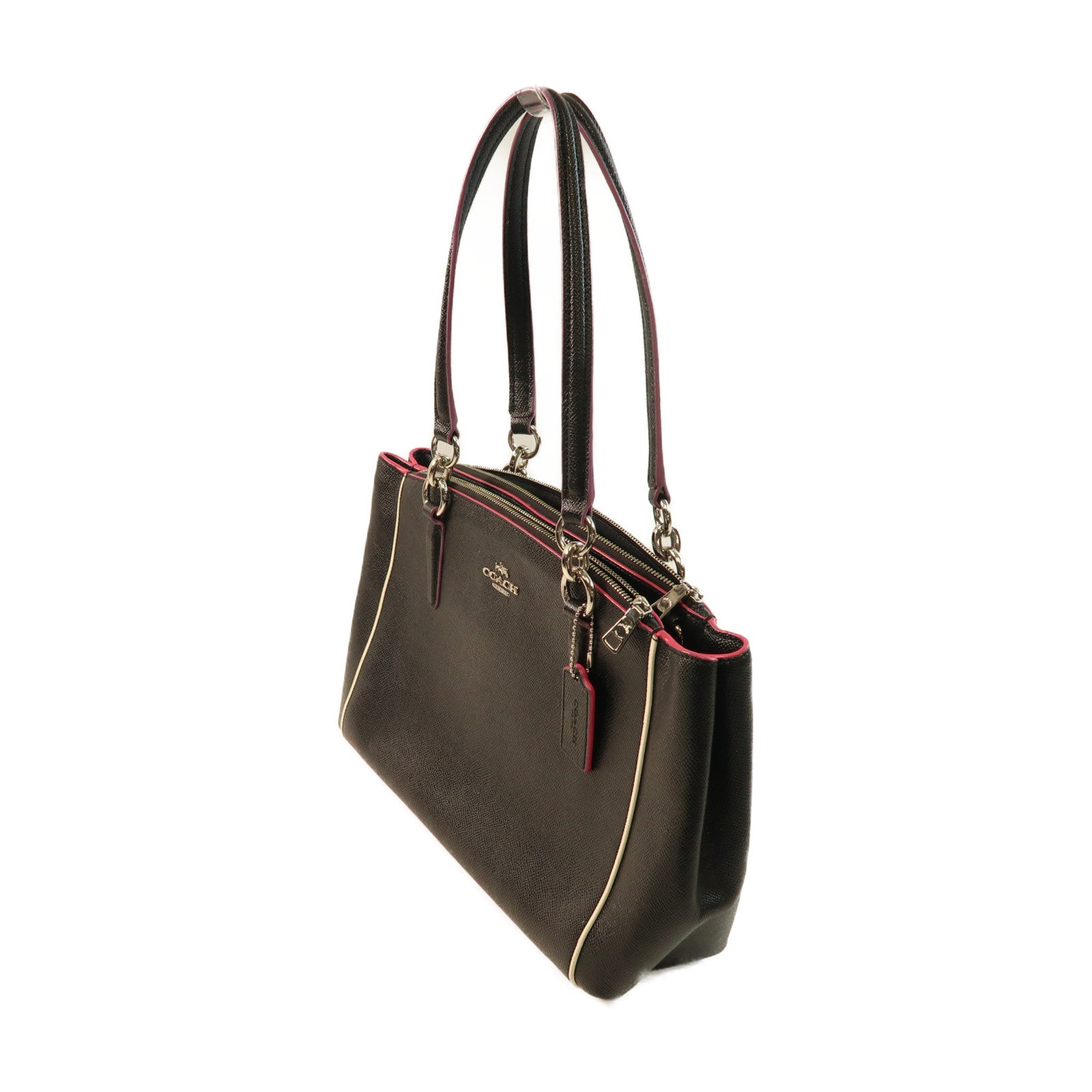 COACH 牛皮皮革Shoulder Bag銀扣肩背袋黑色