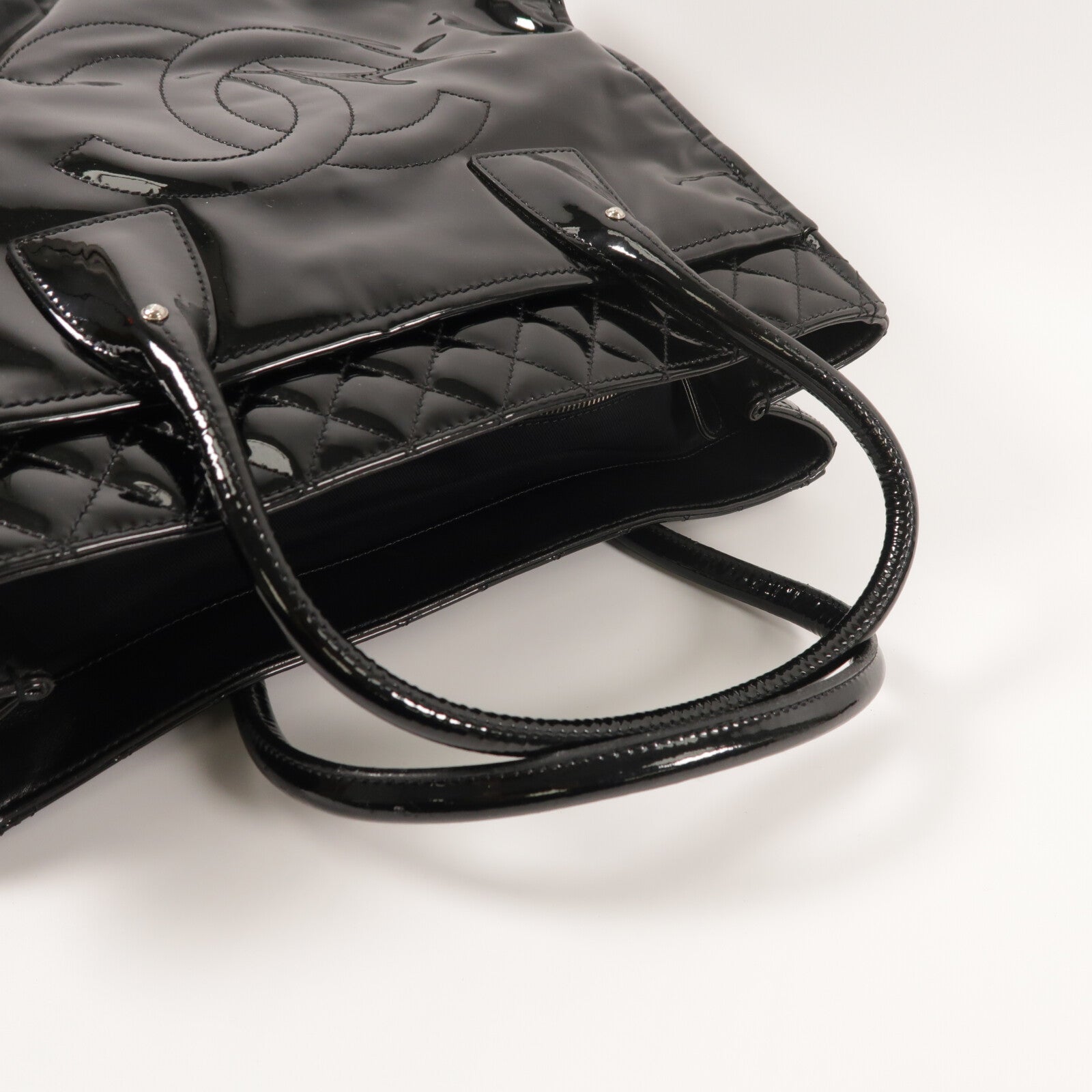 CHANEL 漆皮/牛皮皮革/Totebag銀扣肩背袋
