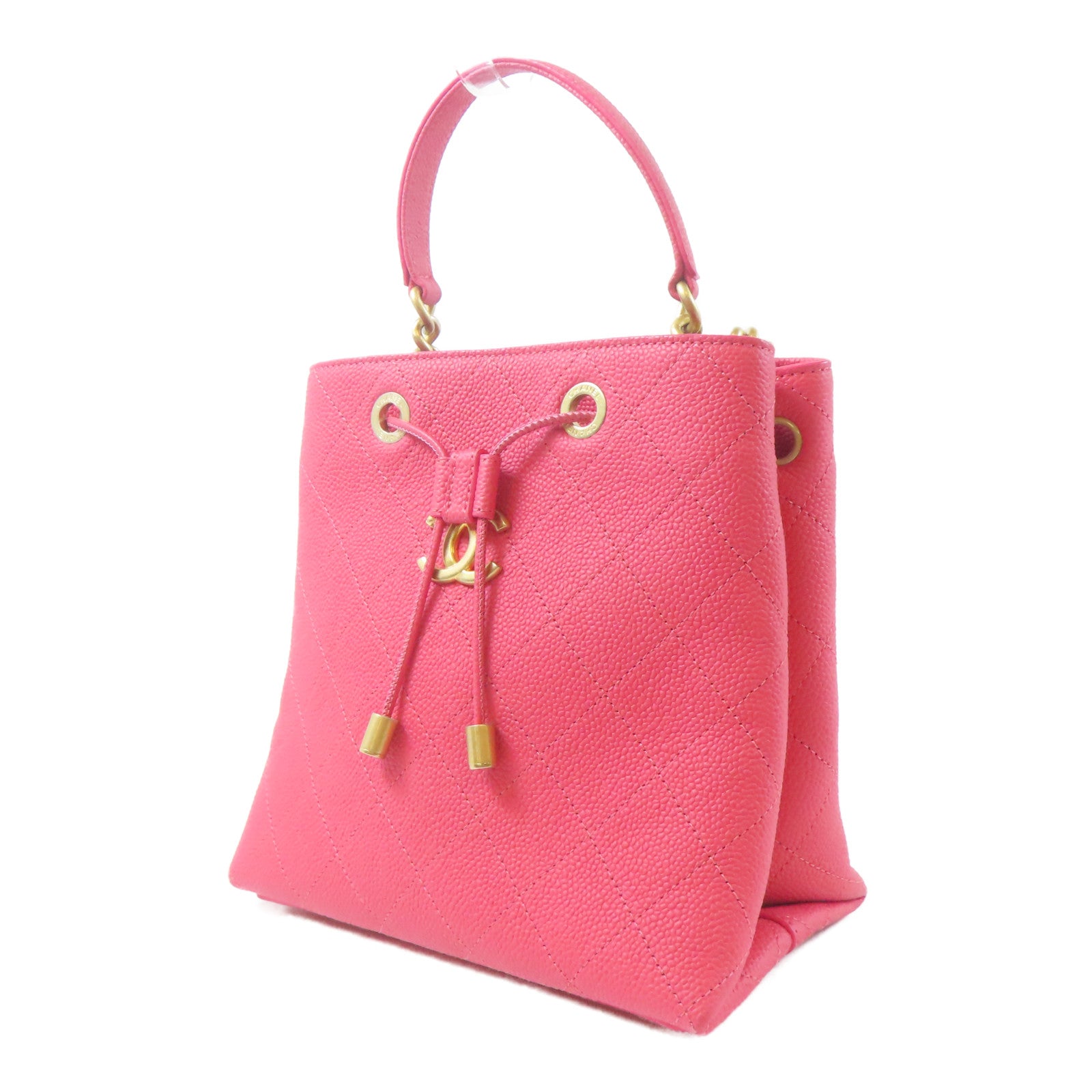 CHANEL 【激減優惠】牛皮皮革Bolsa CC Drawstring金扣鏈帶手挽肩背兩用袋粉紅色