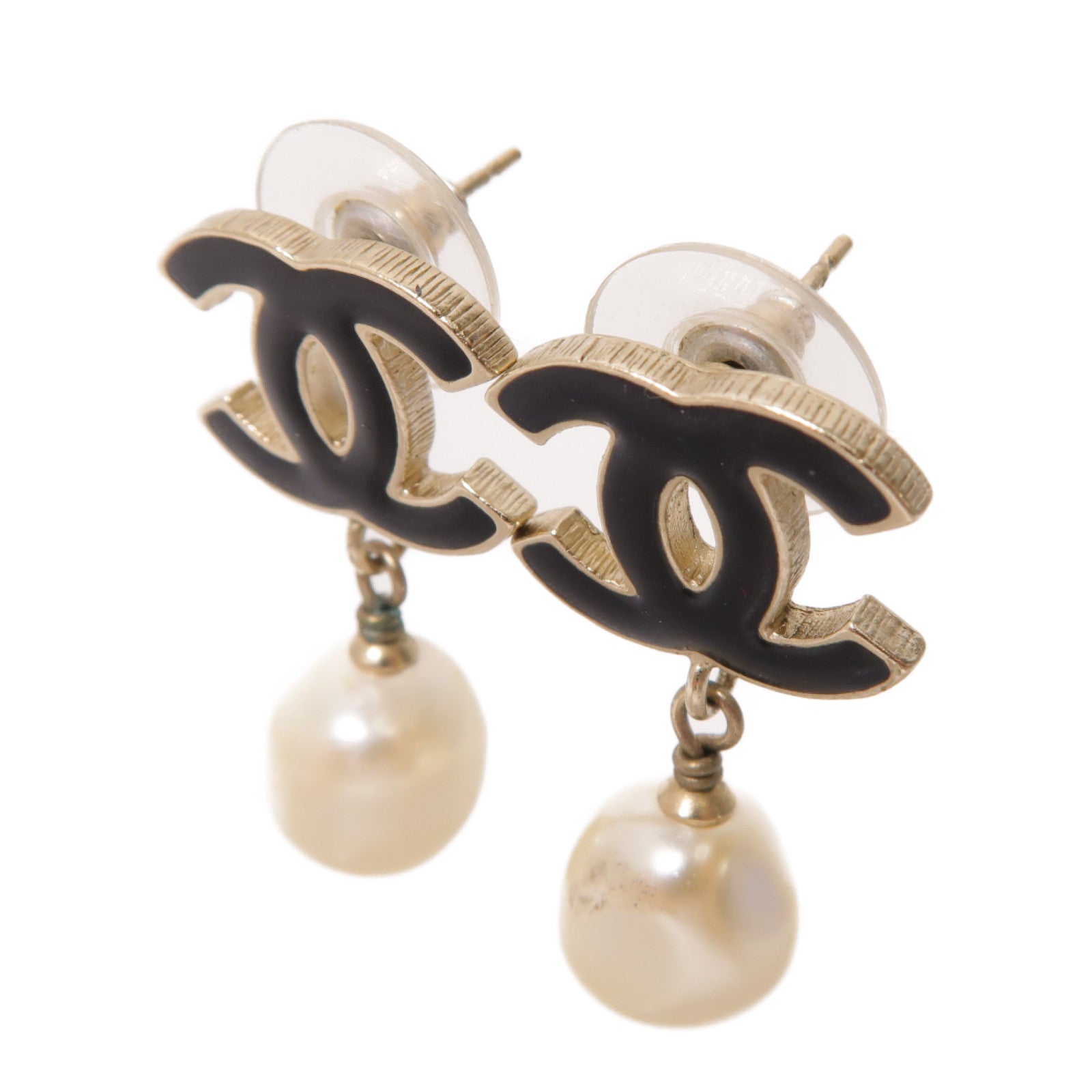 CHANEL 【激減優惠】PVC/金屬Earrings耳環黒色/白色/金色