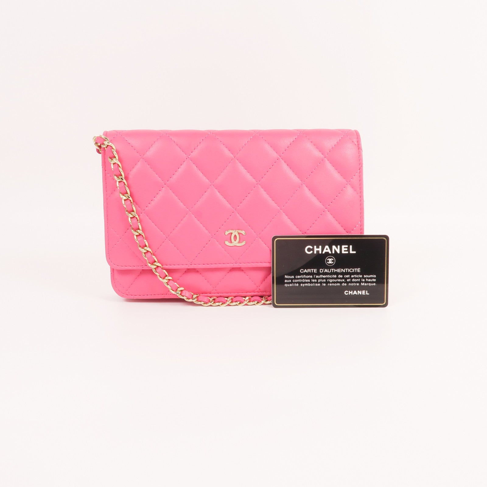 CHANEL 羊皮皮革WOC Wallet On Chain Shoulder Bag金扣鏈帶肩背袋