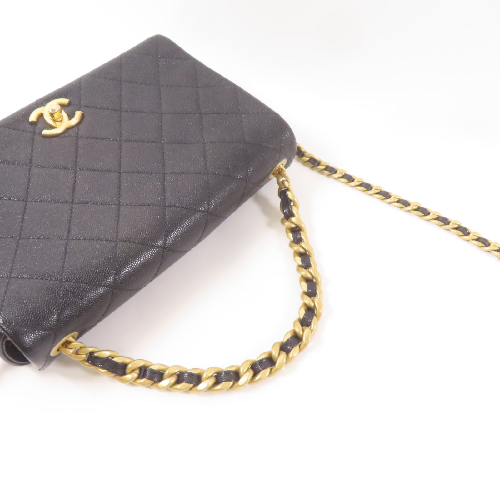 CHANEL 牛皮皮革2 Way Shoulder Bag金扣手挽肩背兩用袋黑色