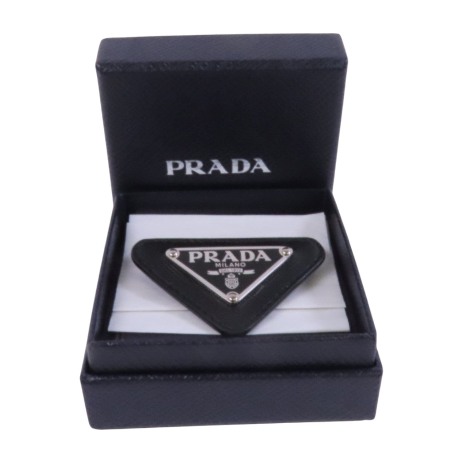 PRADA Saffiano皮革/金屬Brooch銀扣胸針