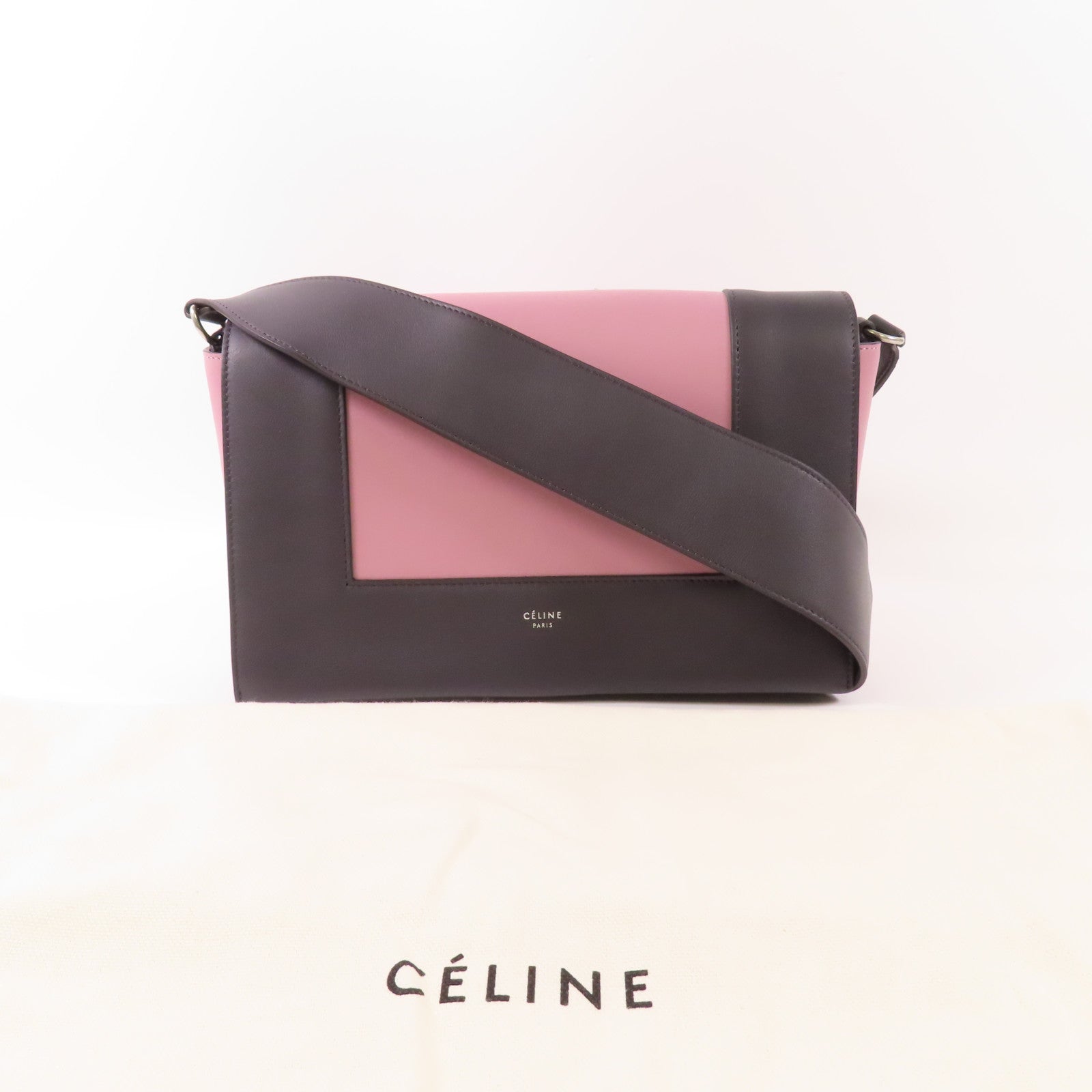 CELINE 牛皮皮革Shoulder Bag銀扣肩背袋