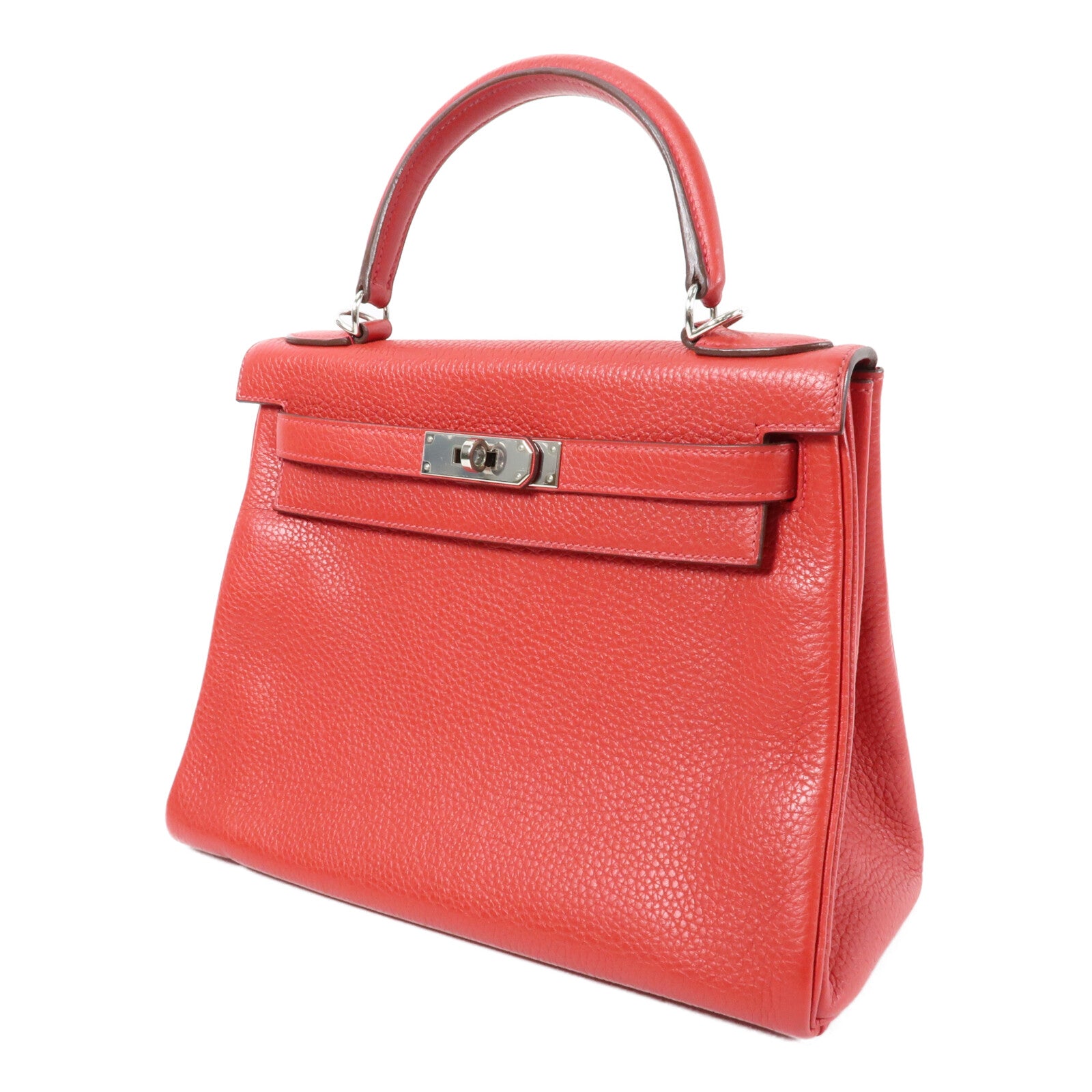 HERMES Togo皮革Kelly 28銀扣手挽肩背兩用袋Rouge Casaque