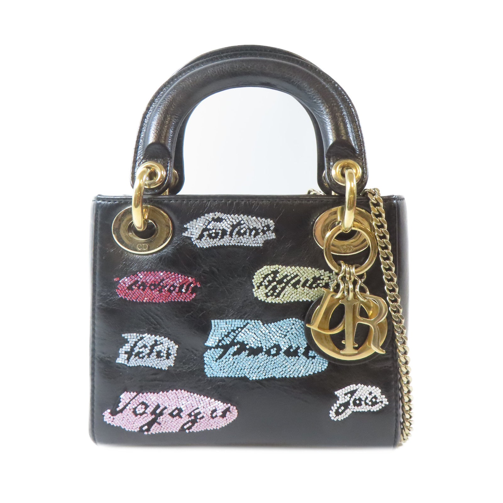 Dior 【激減優惠】牛皮皮革Sequin Mini金扣手挽肩背兩用袋黑色