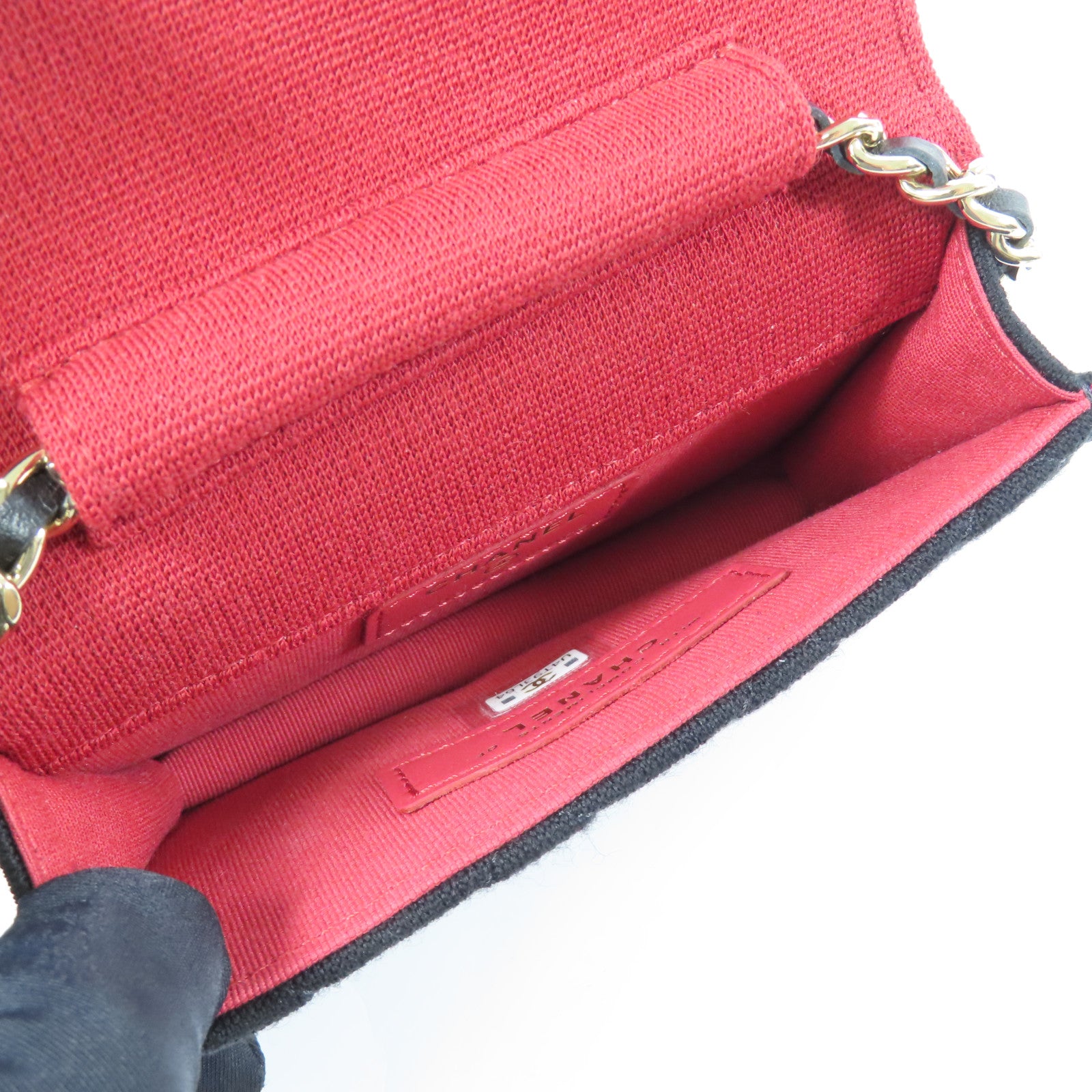 CHANEL 棉質Mini Chain Bag金扣鏈帶肩背袋