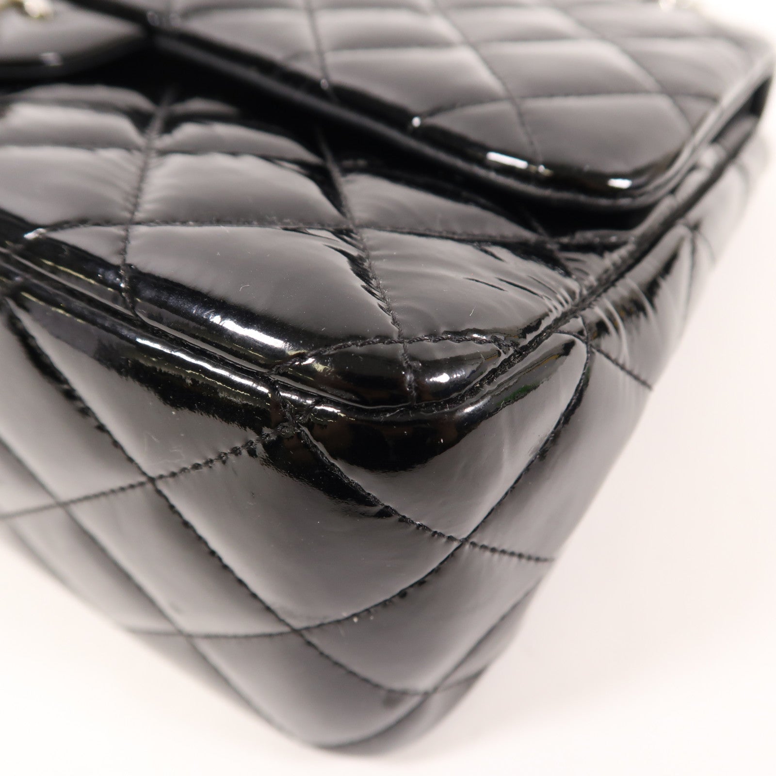 CHANEL 漆皮皮革Large Classic銀扣鏈帶肩背袋